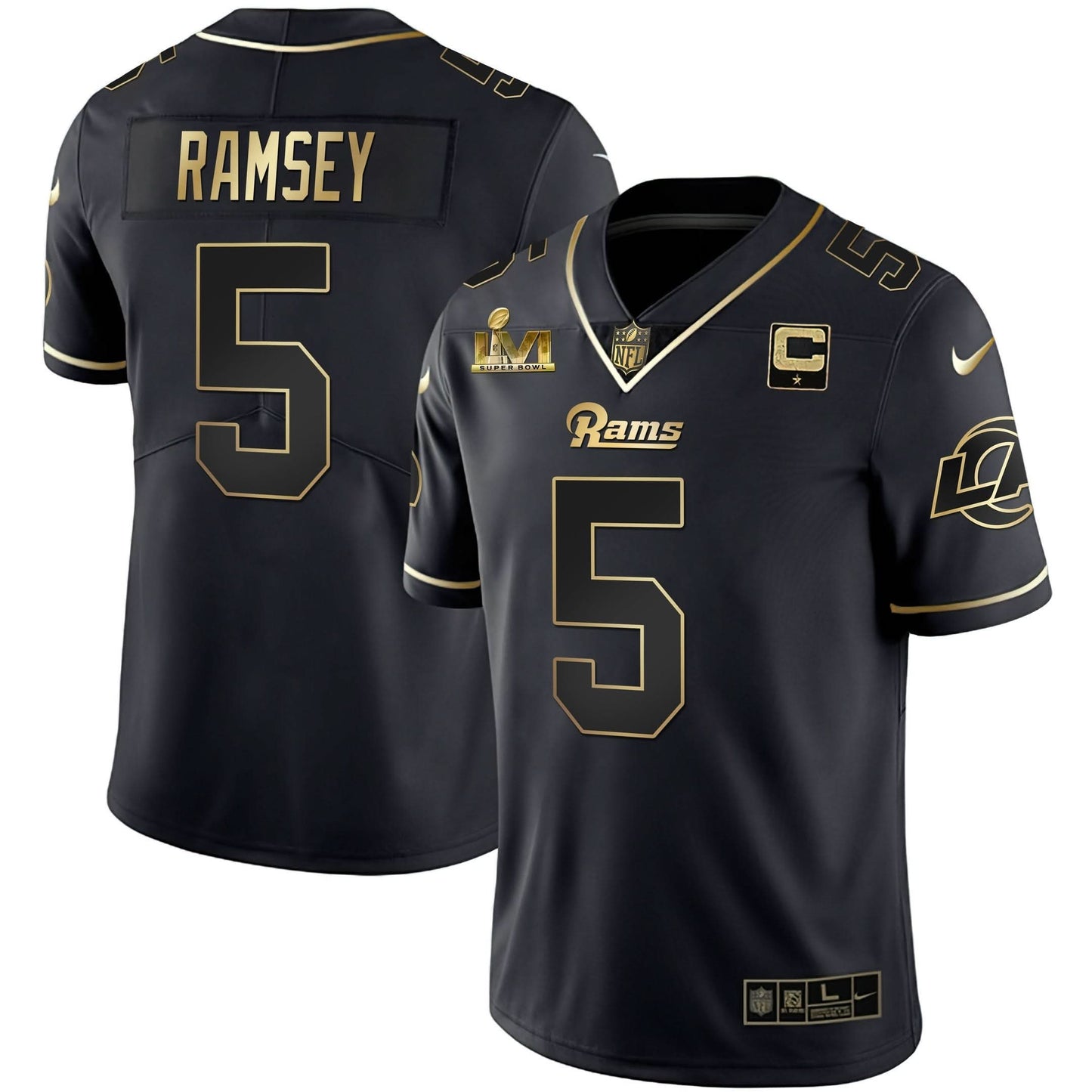 LAR Super Bowl LVI White Gold & Black Gold Jersey - All Stitched
