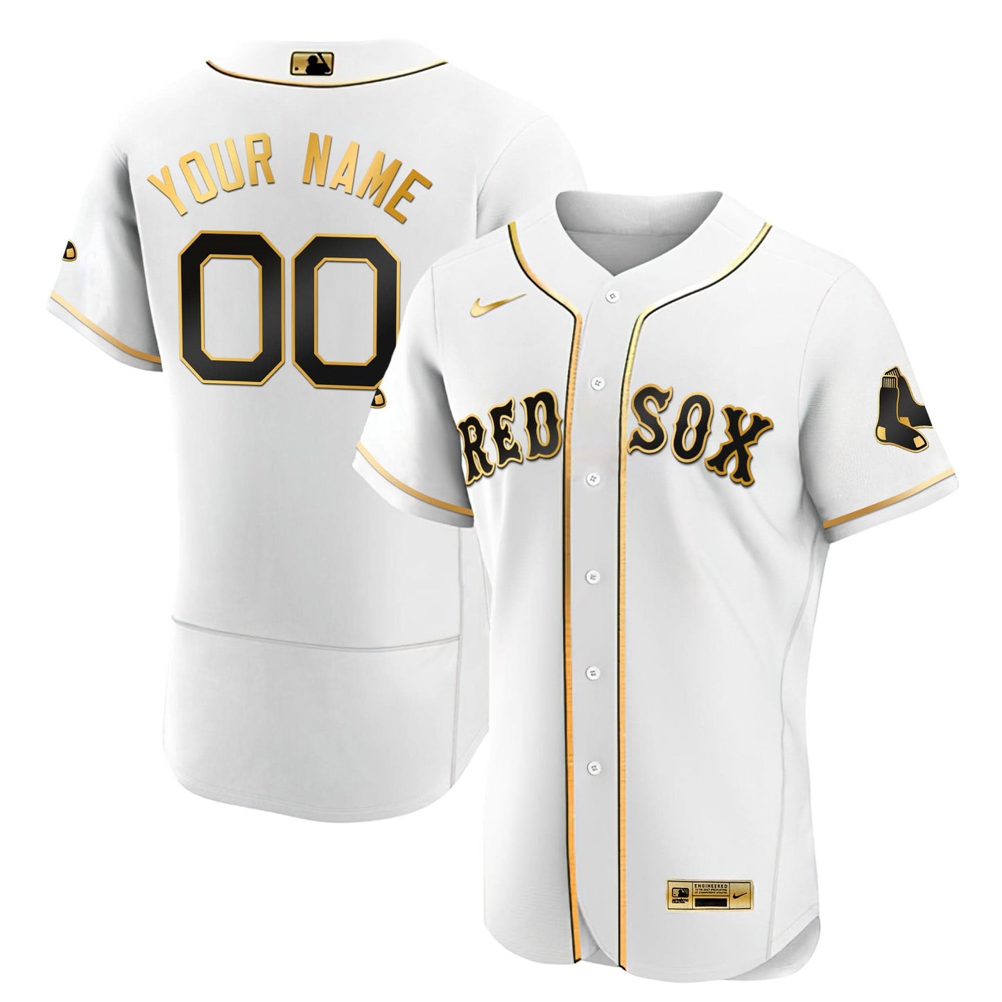 Boston Red Sox Black Gold & White Gold Custom Jersey - All Stitched