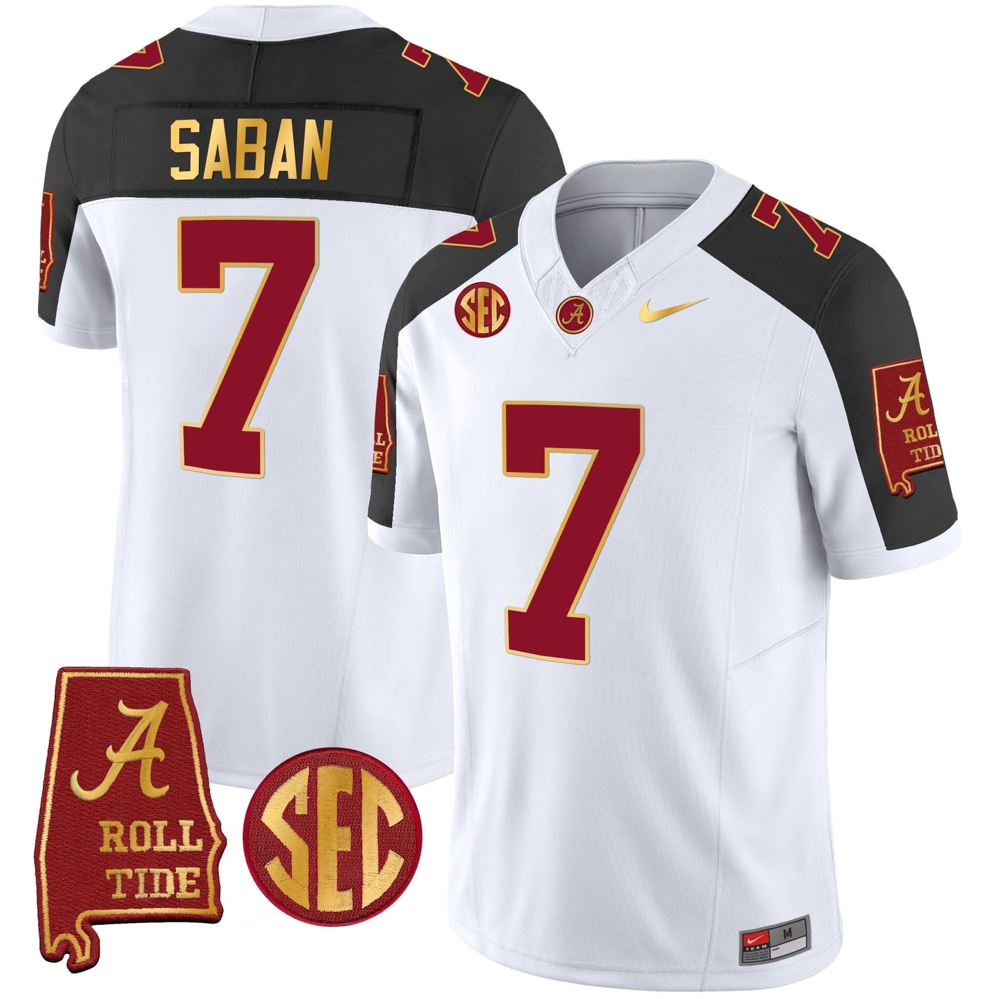 Nick Saban ACT #7 Champions Gold Trim Vapor Jersey - All Stitched