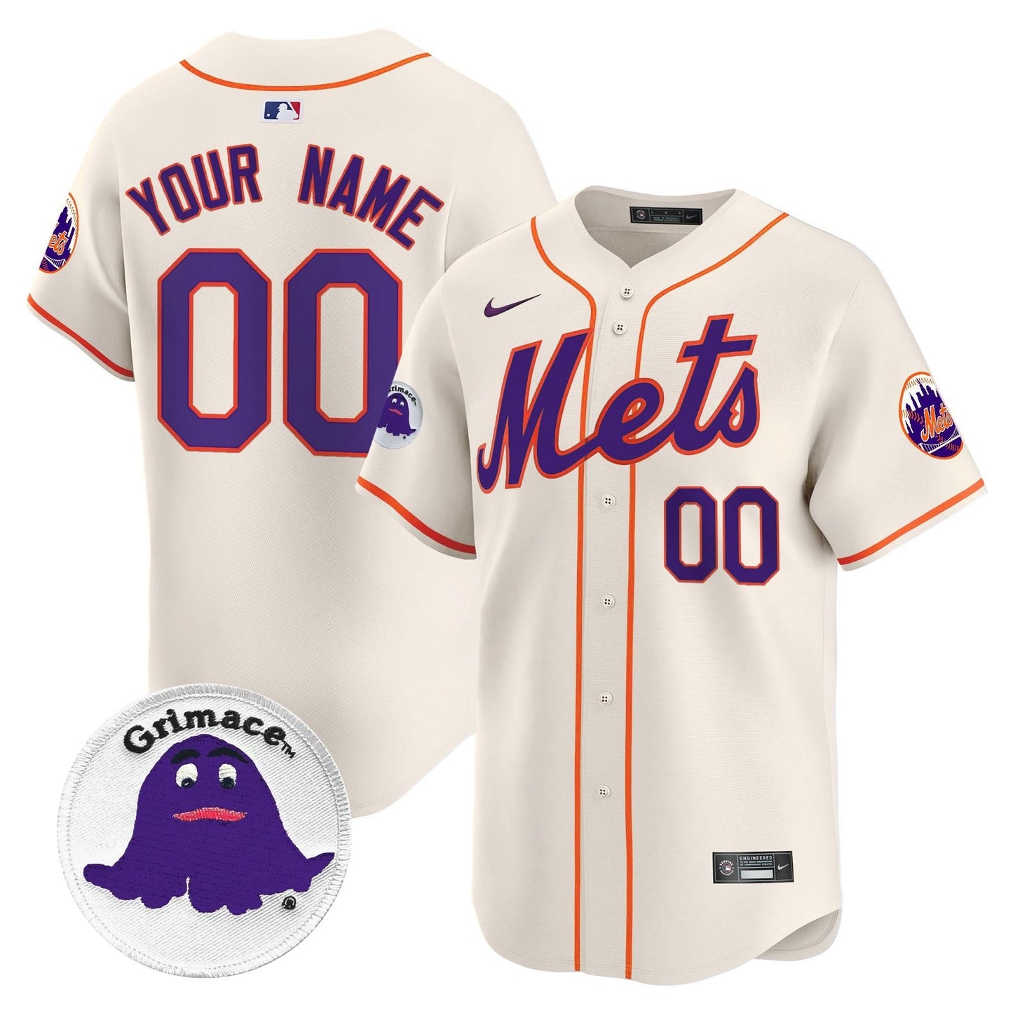 Mets Grimace Vapor Premier Limited Custom Jersey - All Stitched