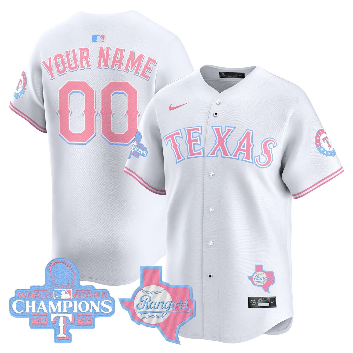 Texas Rangers Bubblegum Pink Vapor Premier Limited Custom Jersey - All Stitched