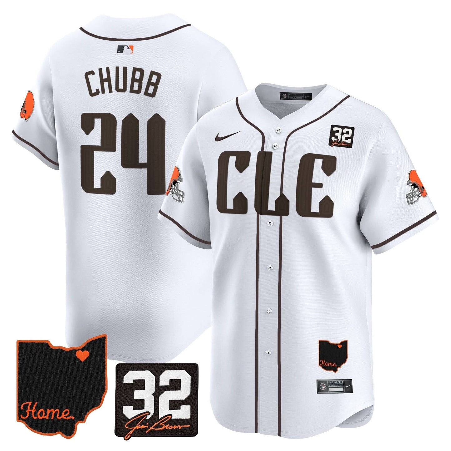 Browns #32 Jim Brown Memorial & Home Patch Vapor Premier Limited Baseball Jersey - All Stitched