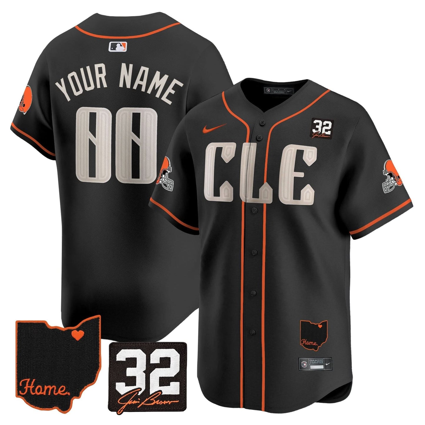 Browns #32 Jim Brown Memorial & Home Patch Vapor Premier Limited Custom Baseball Jersey - All Stitched