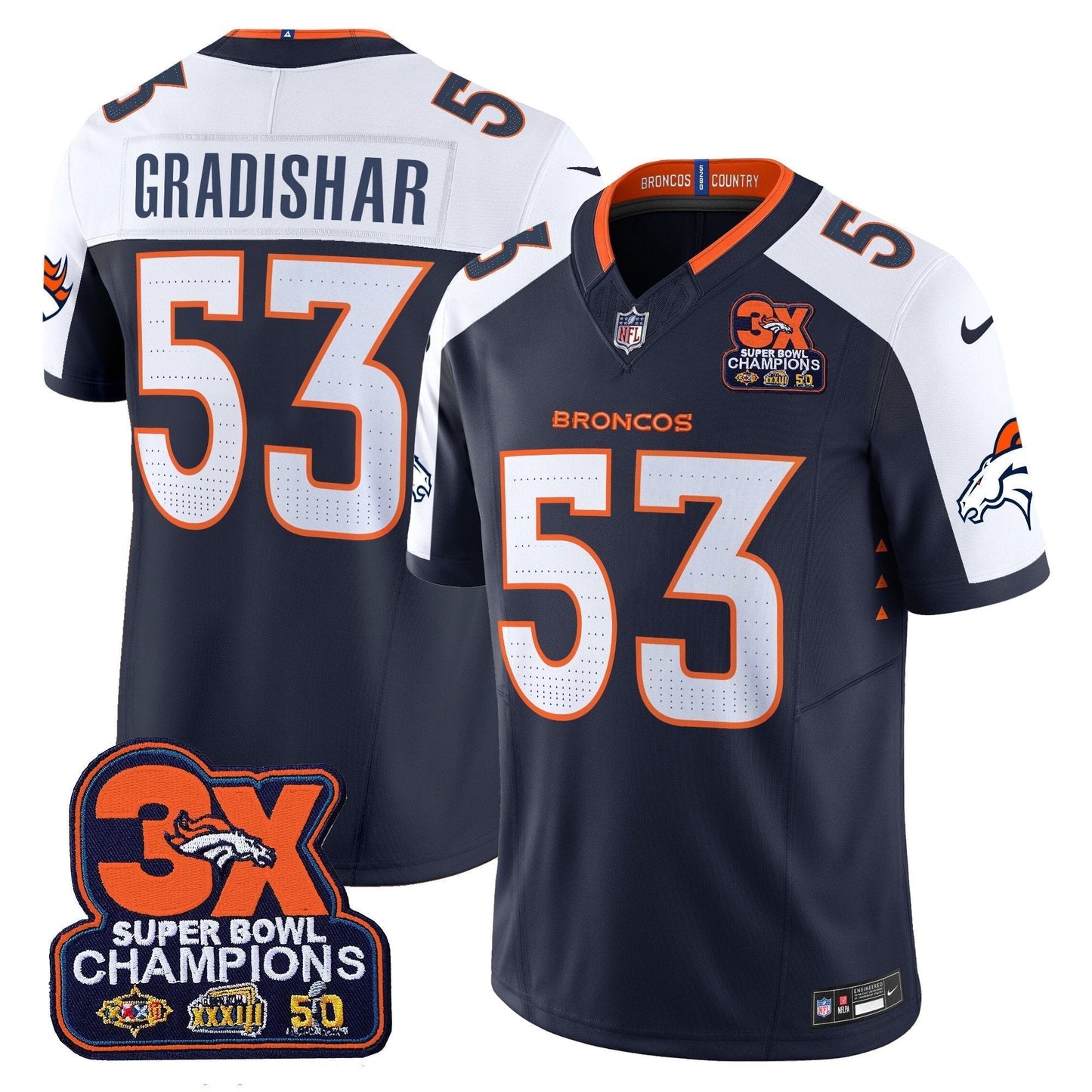 DEN 3-Time Champions Patch Vapor Limited Jersey - All Stitched