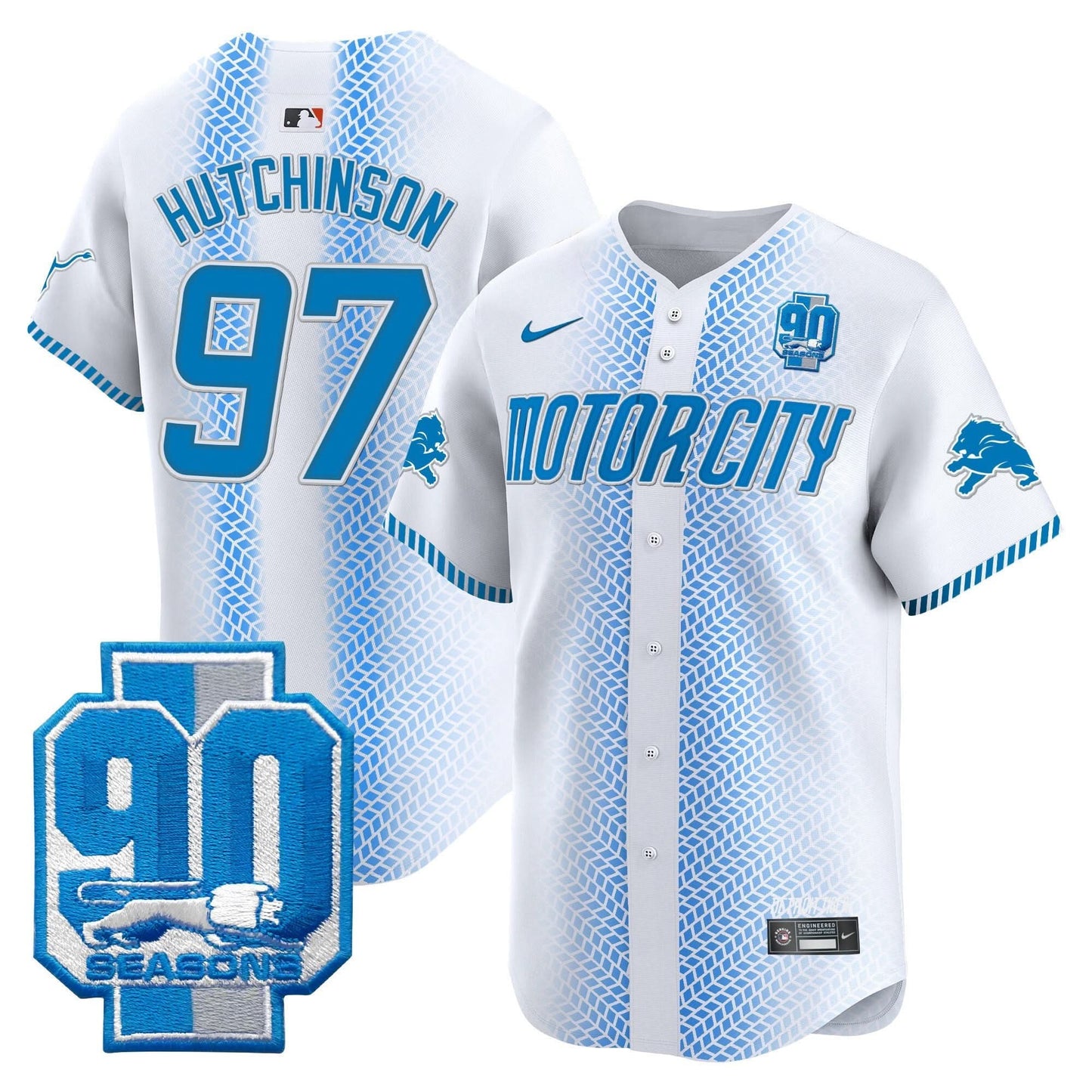 DET 90th Year Patch Vapor Premier Limited Jersey - All Stitched