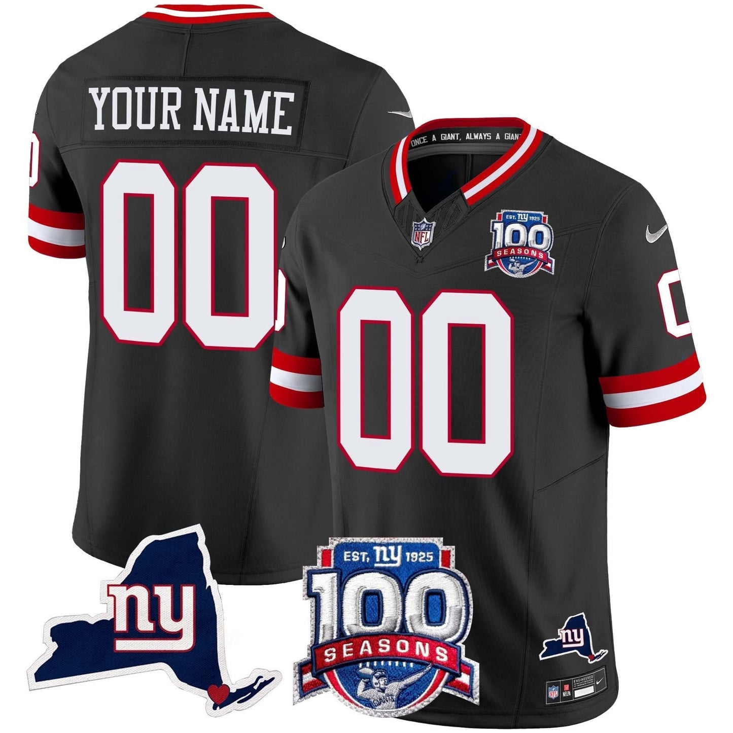 NYG 100th Season & State Patch Vapor Limited Custom Jersey - All Stitched