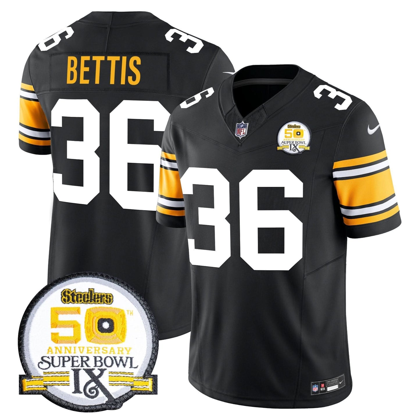 Men's Steelers 50th Anniversary Of Super Bowl IX Patch Vapor Limited Jersey - All Stitched