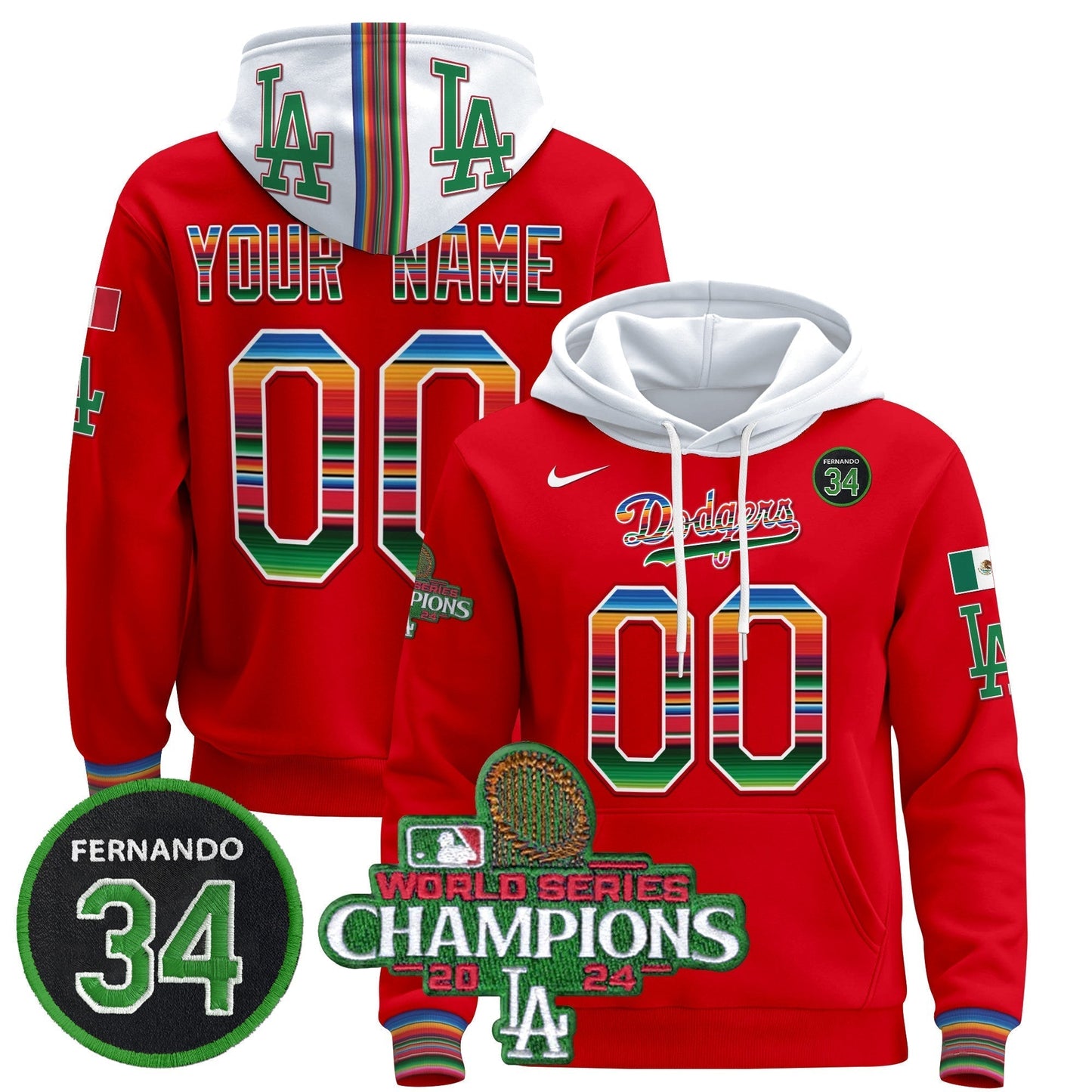 Dodgers Mexico 2024 World Series Champions Custom Pullover Hoodie V2