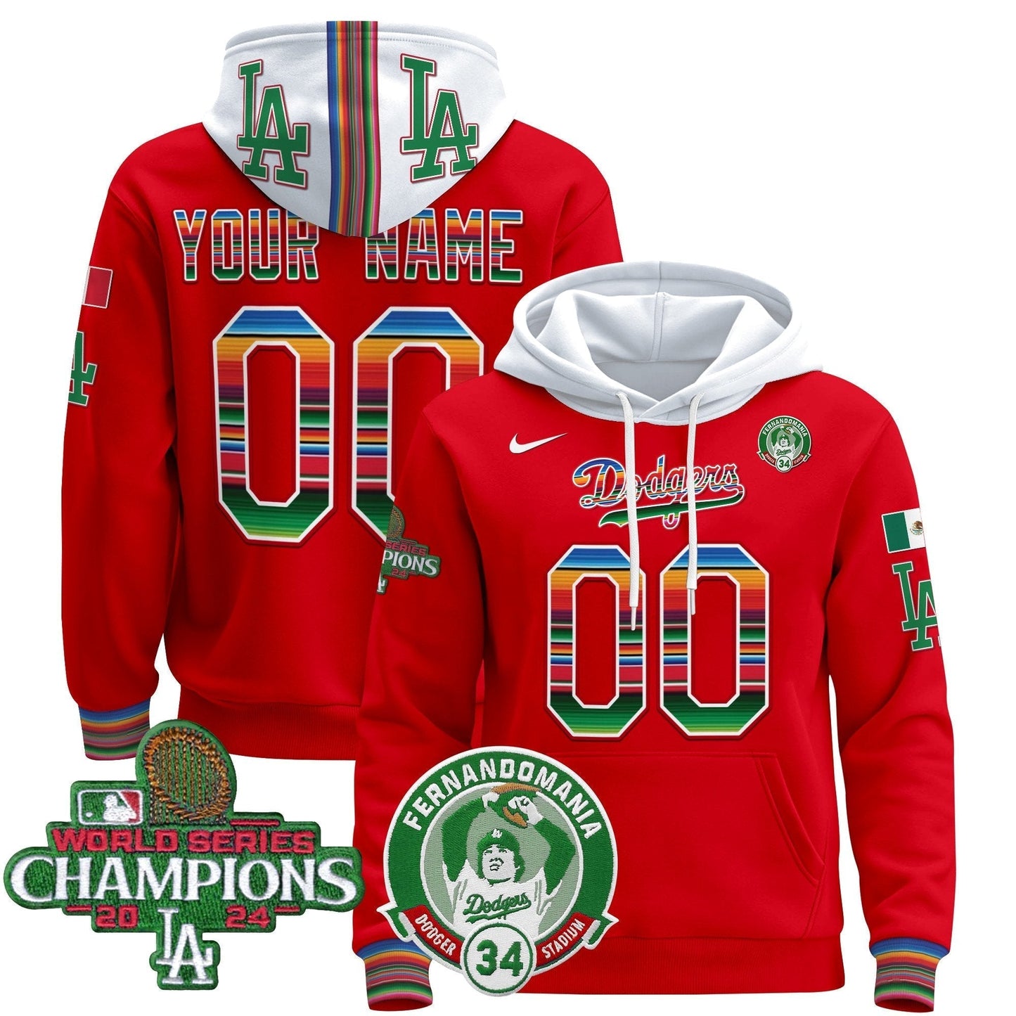 Dodgers Mexico 2024 World Series Champions Custom Pullover Hoodie V3