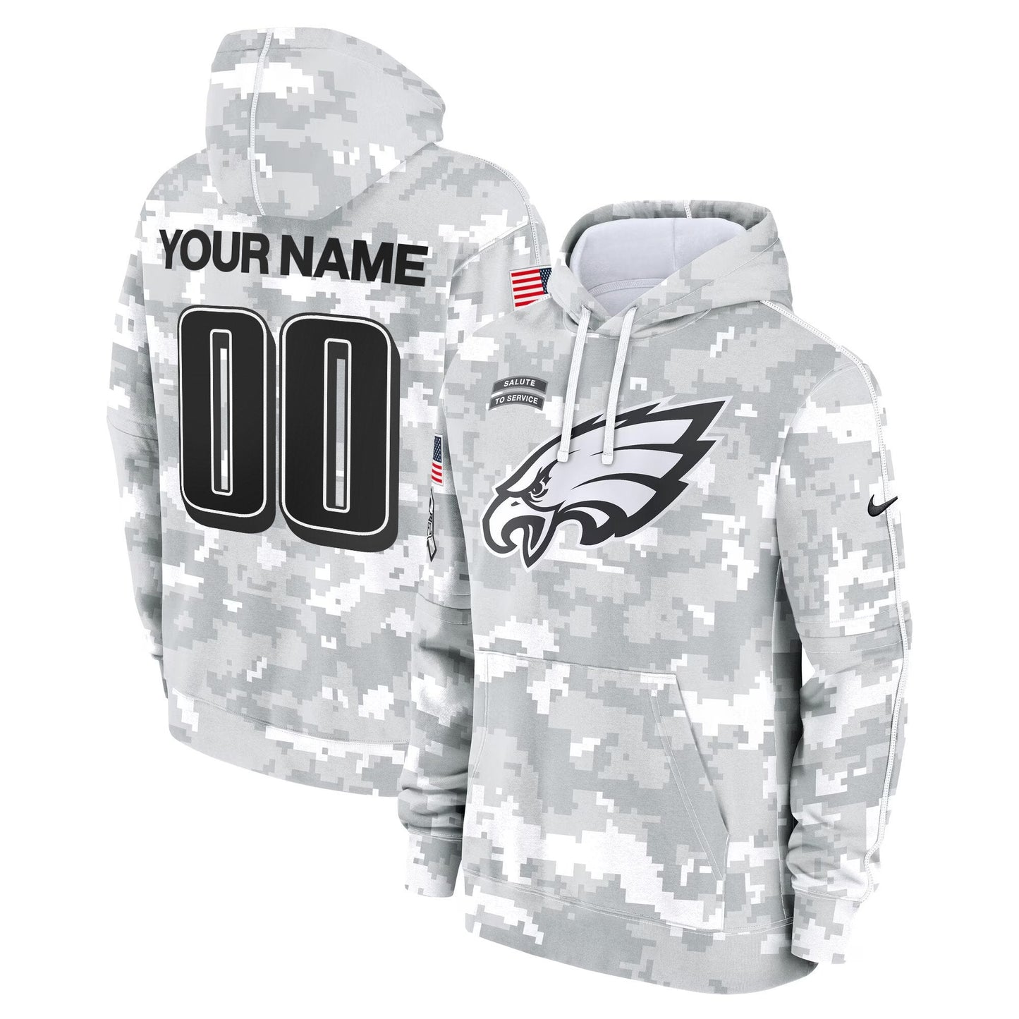 Philadelphia Eagles 2024 Salute to Service Custom Fleece Pullover Hoodie