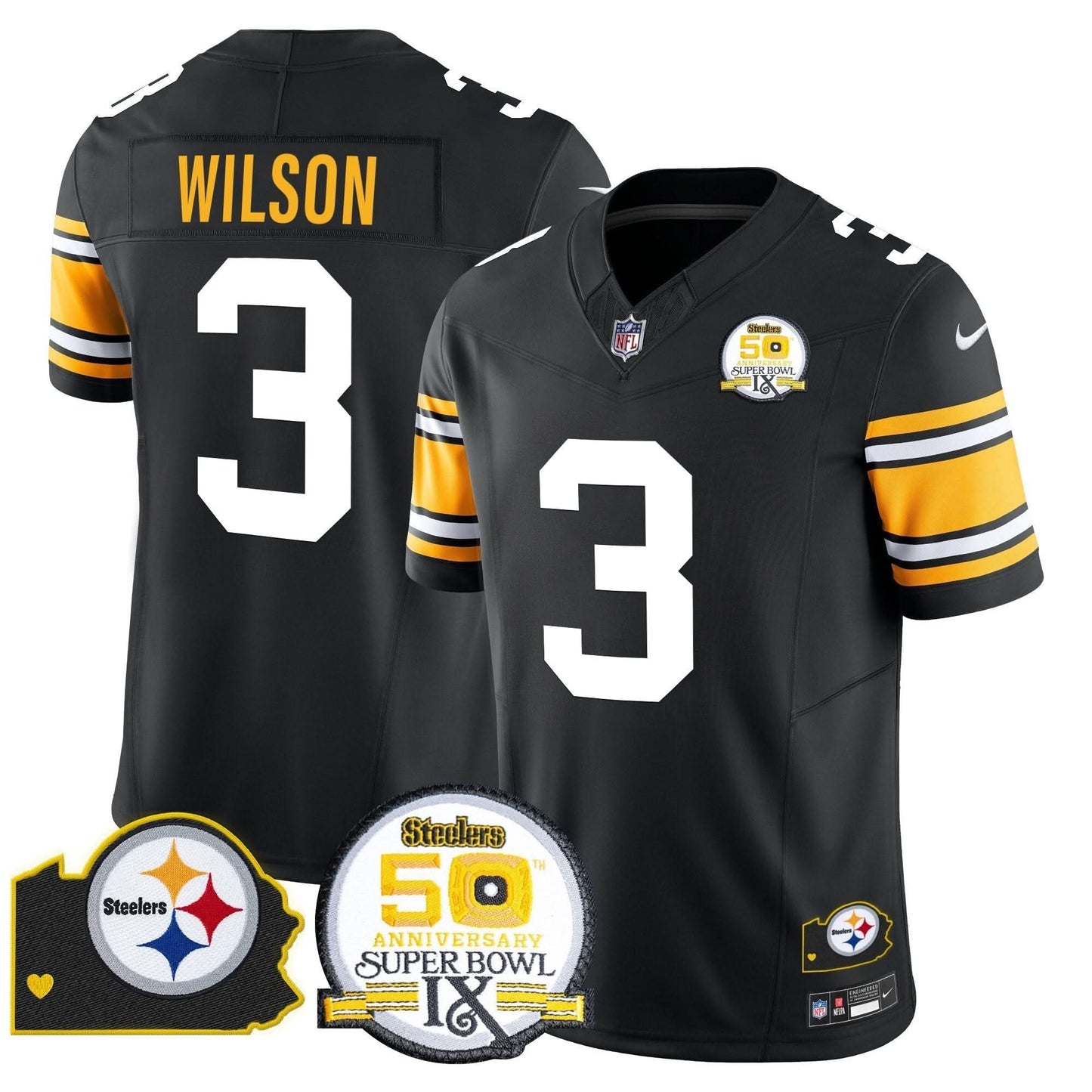 Steelers 50th Anniversary Of Super Bowl IX & Map Patch Vapor Limited Jersey - All Stitched