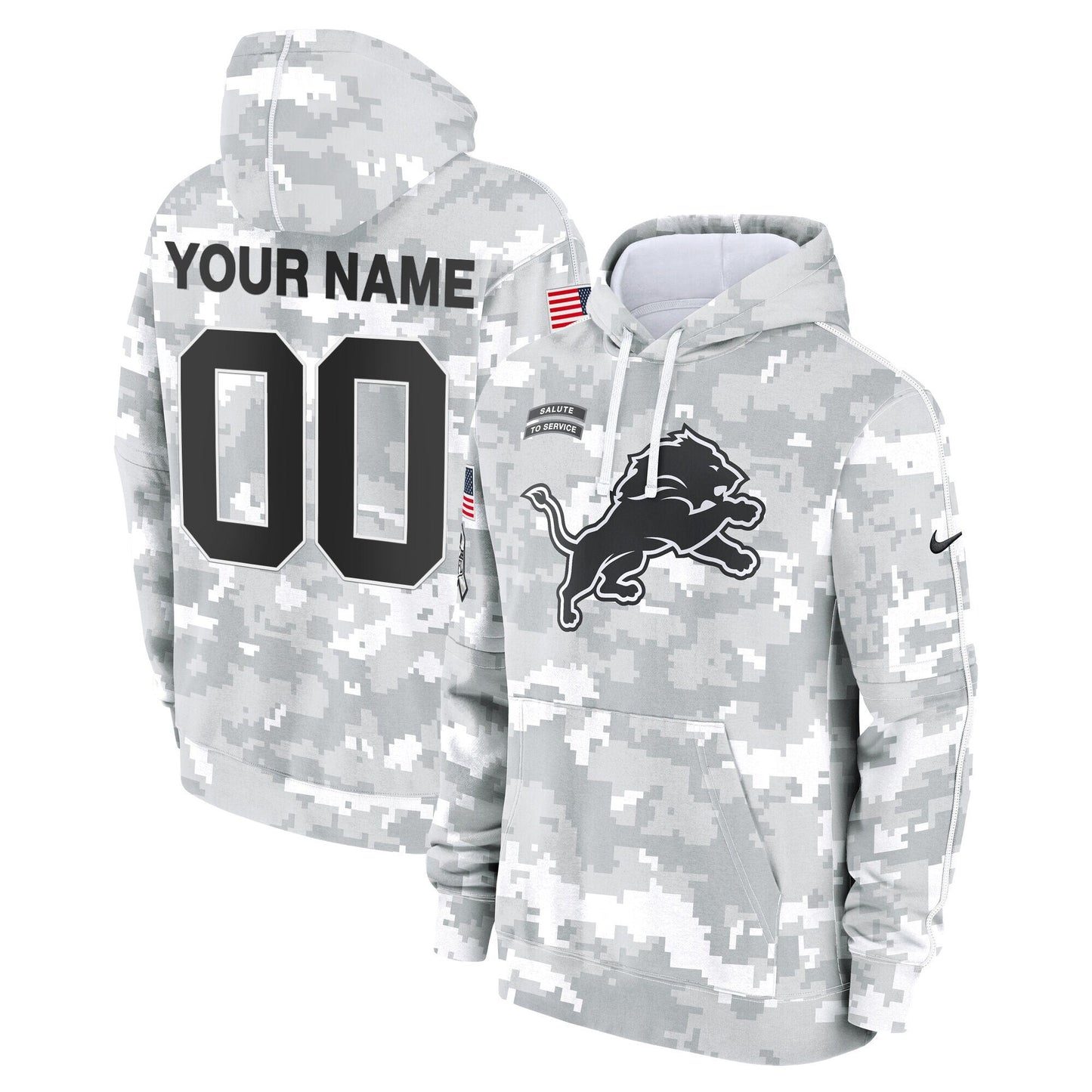Detroit Lions 2024 Salute to Service Custom Fleece Pullover Hoodie