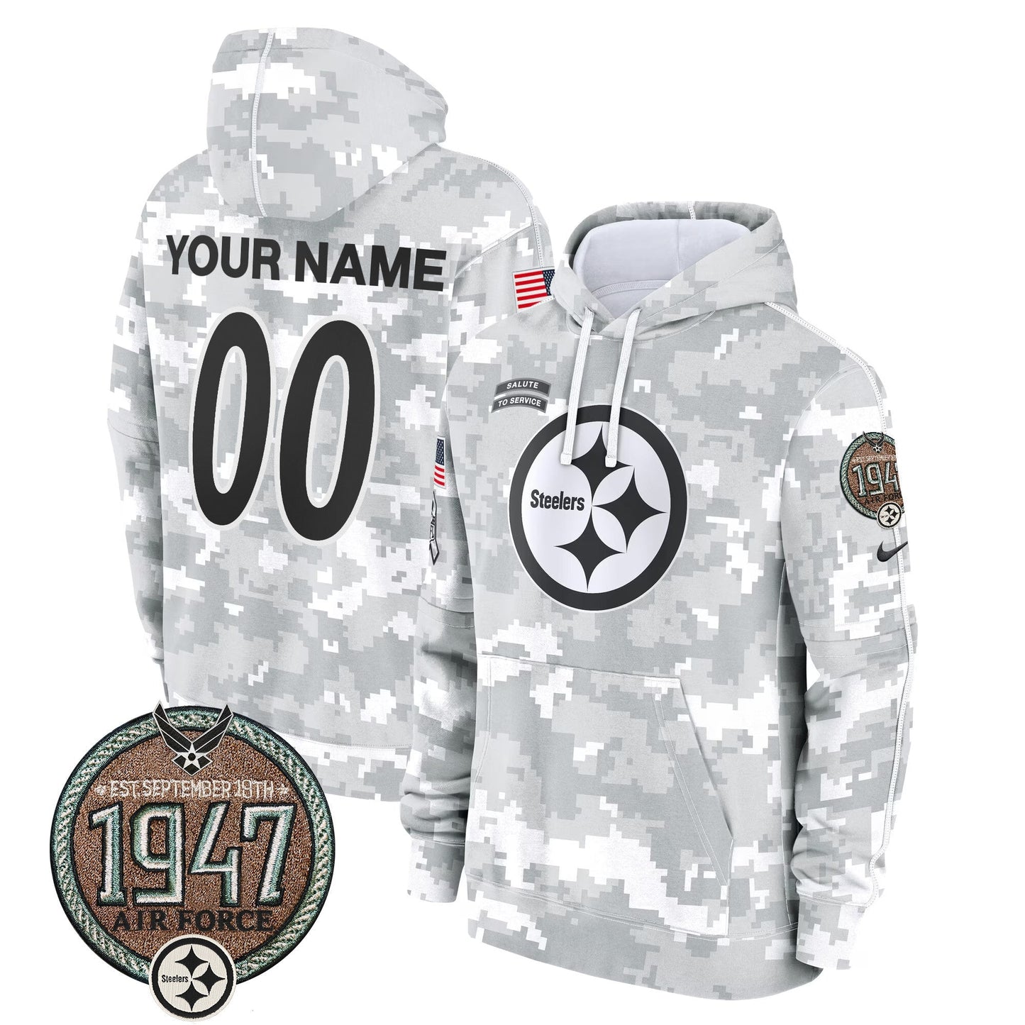 Steelers 2024 Salute to Service Establishment Year Patch Custom Fleece Pullover Hoodie