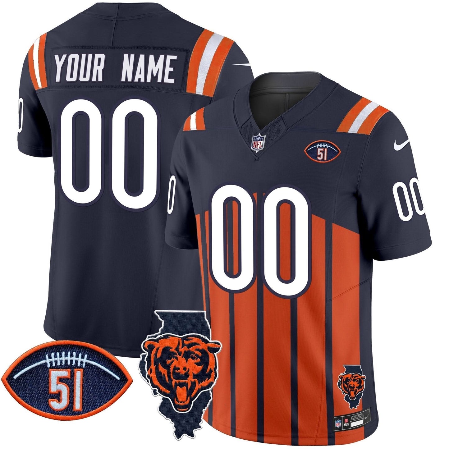 Bears Illinois Patch Vapor Limited Custom Jersey V2 - All Stitched