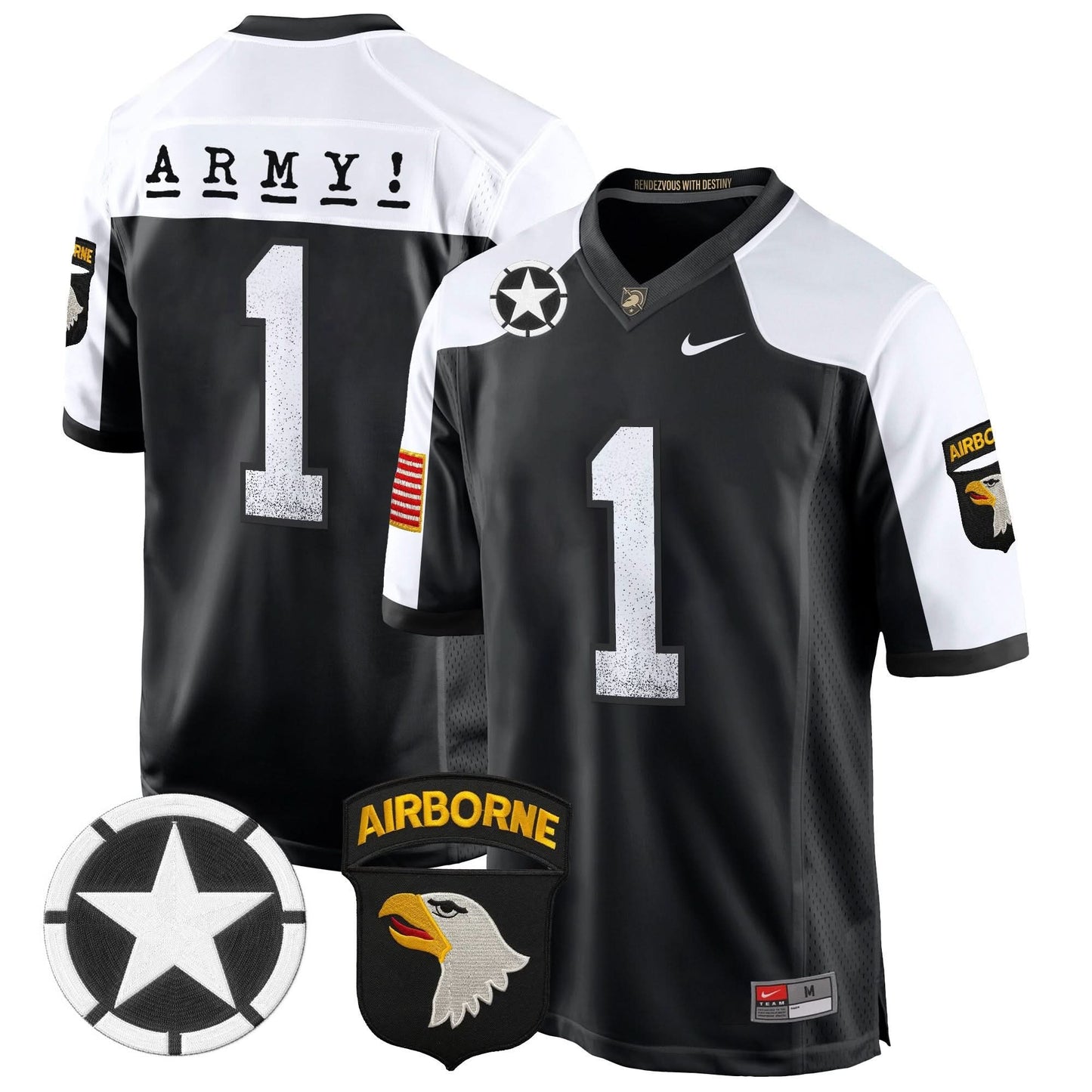 Army Black Knights 101st Airborne Division Patch 2024 Game Jersey - All Stitched