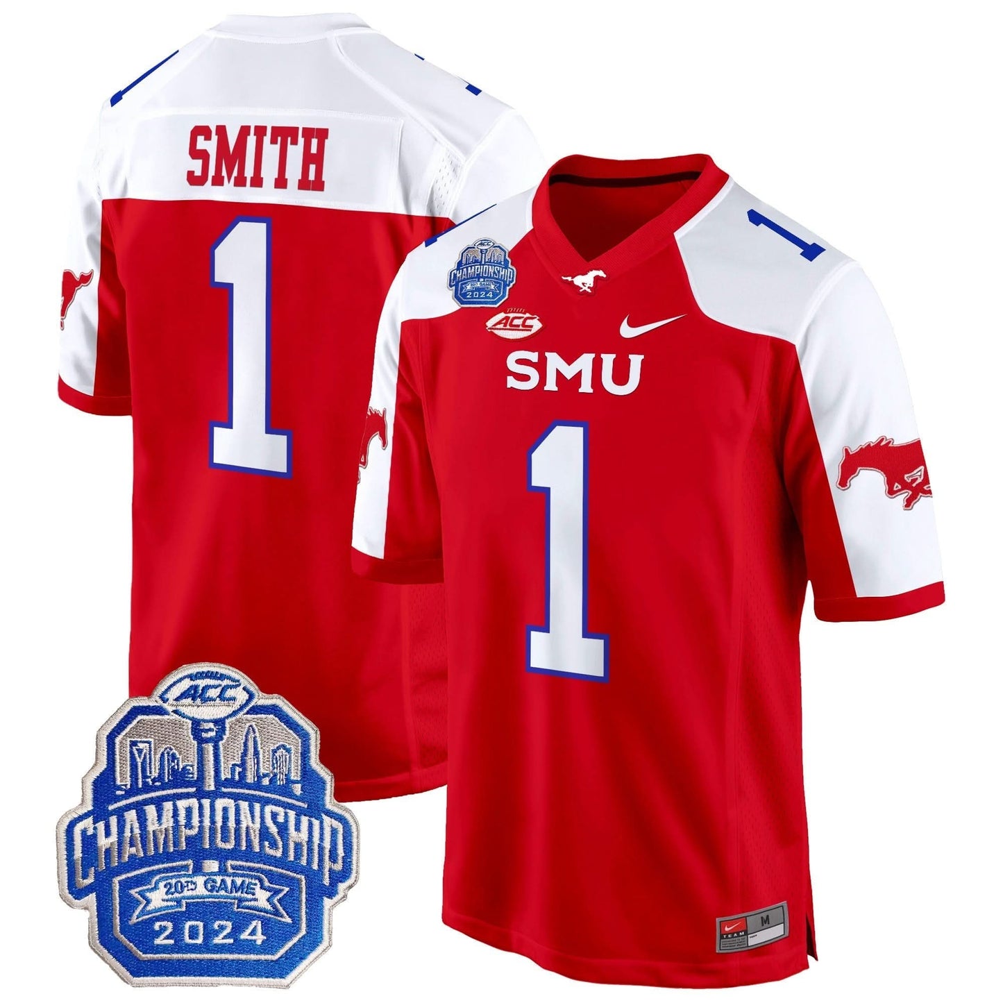 SMU Mustangs 2024 ACC Championship Patch Game Jersey - All Stitched