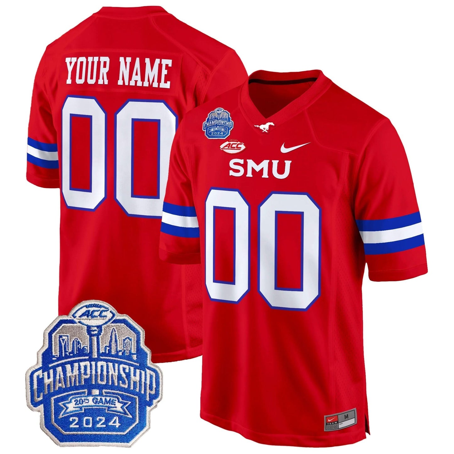 SMU Mustangs 2024 ACC Championship Patch Game Custom Jersey - All Stitched