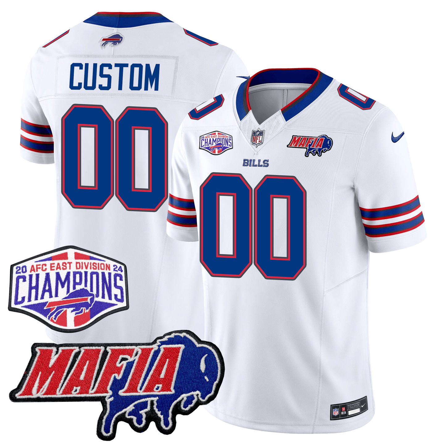 Custom BB 24/25 Jersey - Bills Mafia + AFC East Championship Patch