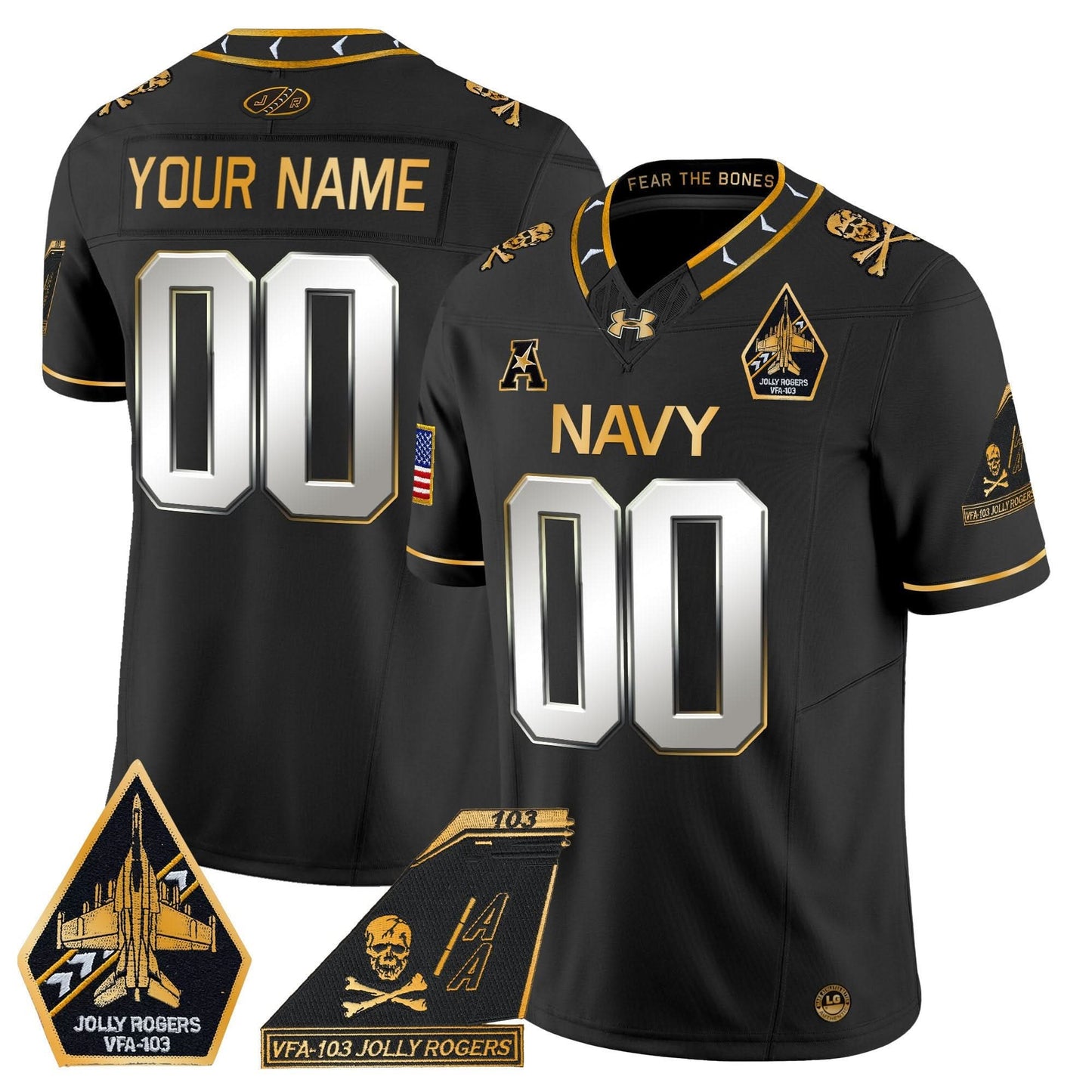 NM 2024 Jolly Rogers Patch Gold Vapor Limited Custom Jersey - All Stitched