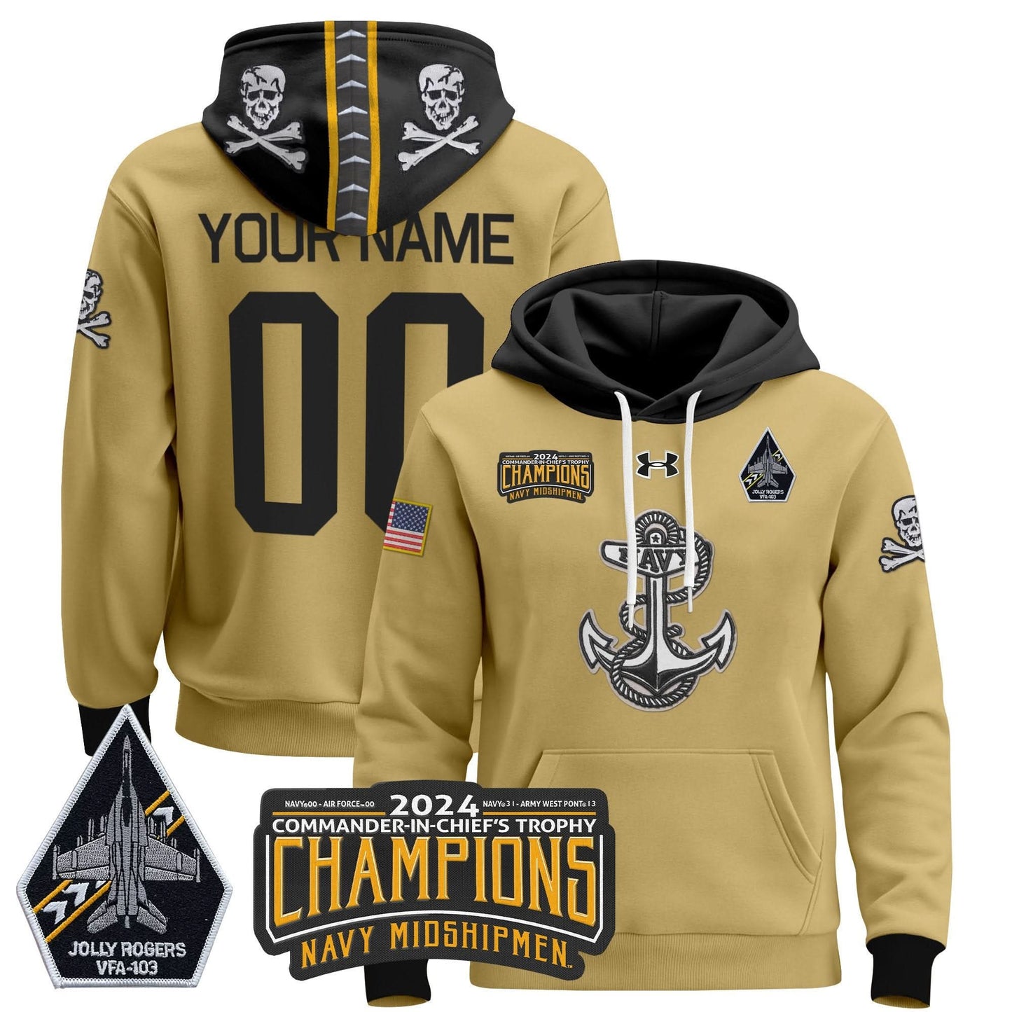 NM 2024 Commander-In-Chief's Trophy Champions Patch Custom Pullover Hoodie - Stitched