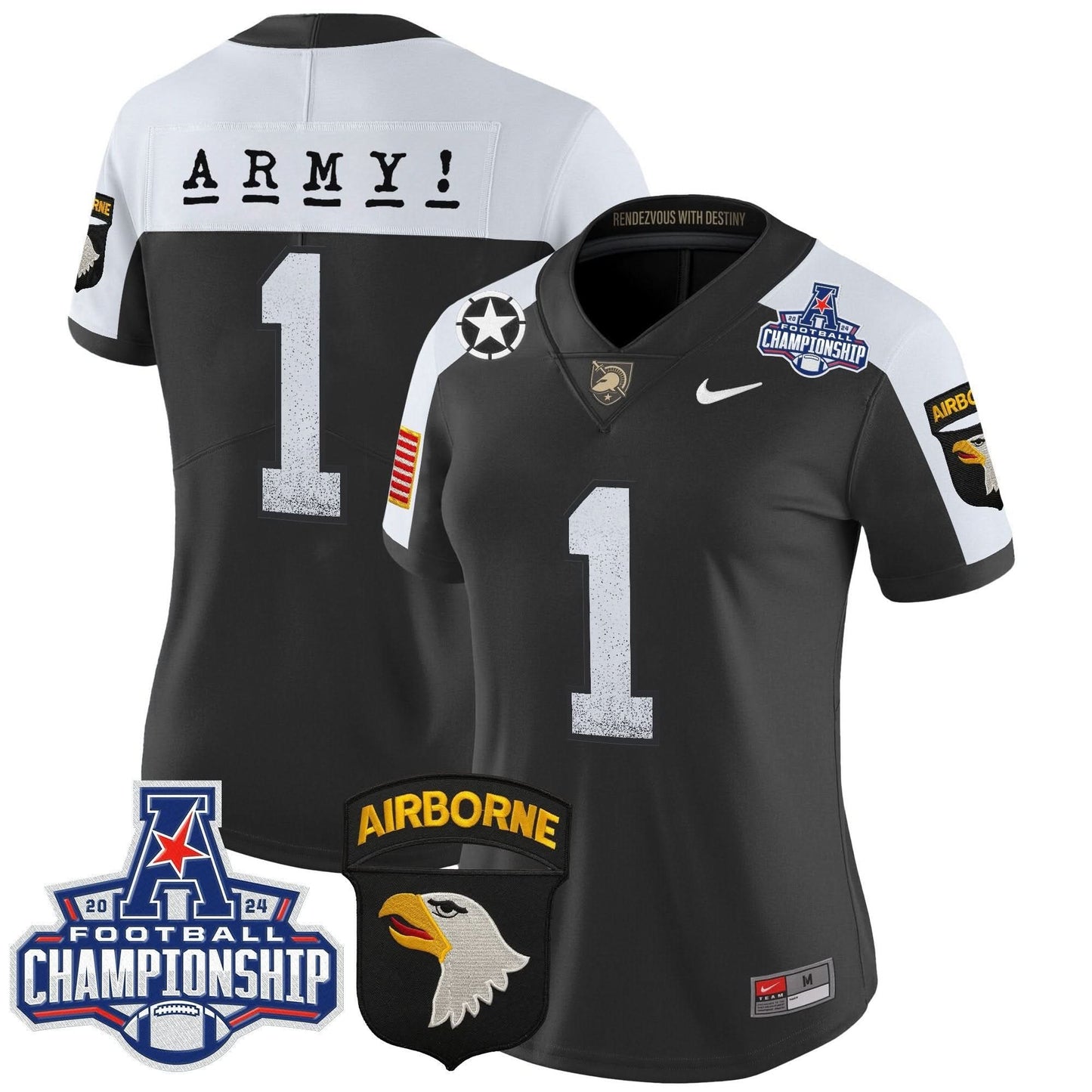 Women's Army Black Knights 2024 AAC Championship Patch Vapor Limited Jersey - All Stitched