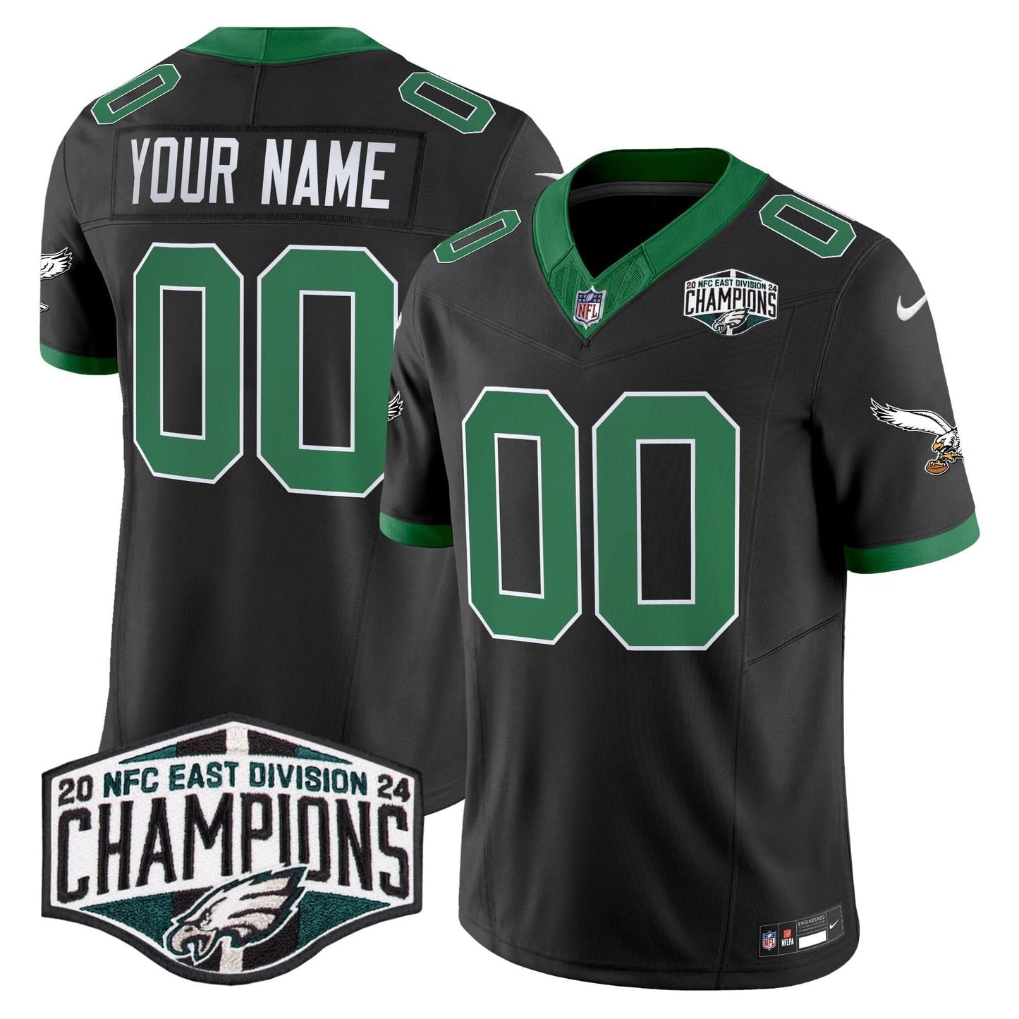 PE Kelly Green 2024 NFC East Division Champions Vapor Limited Custom Jersey V2 - All Stitched