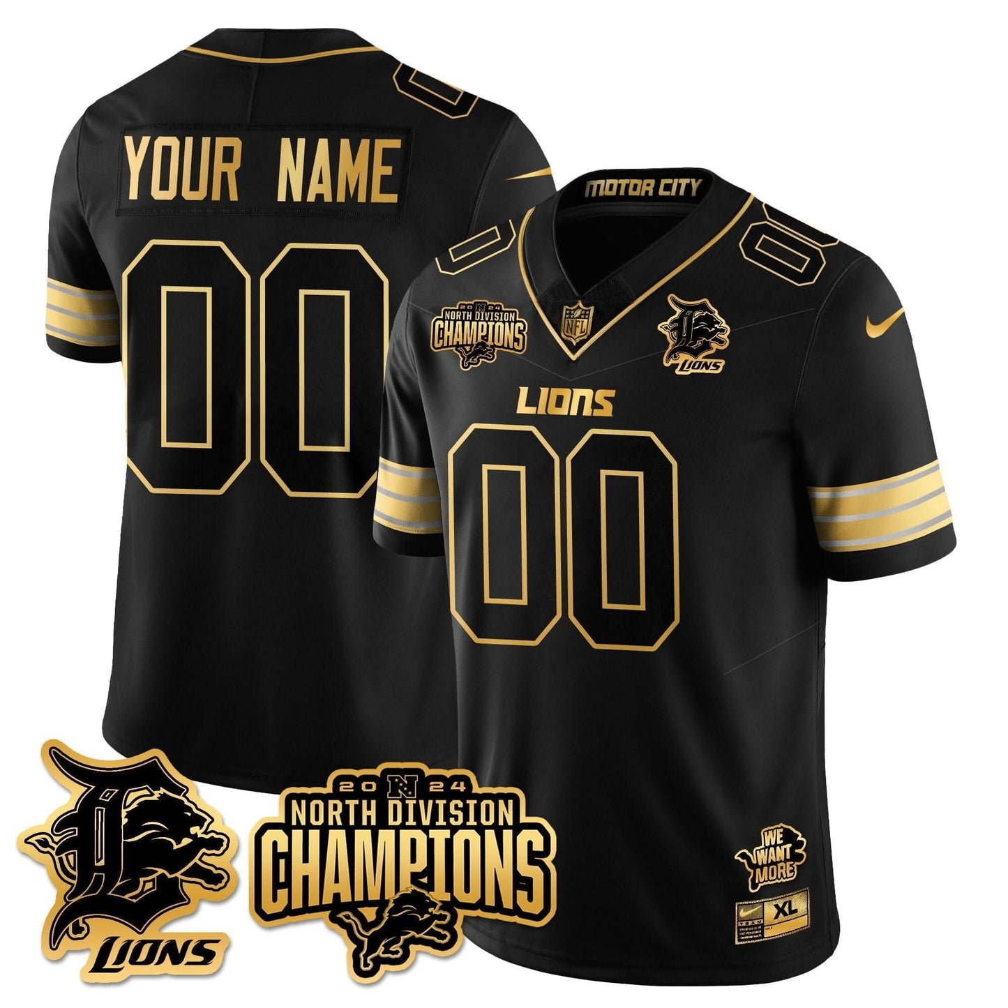 Custom Gender/NameDL 2024 NFC North Champions Gold Jersey N2