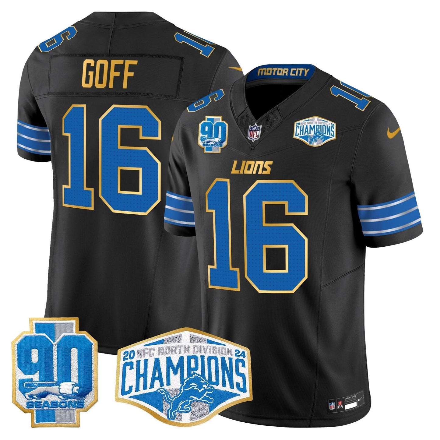 DET 2024 NFC North Division Champions Patch Gold Trim Vapor Limited Jersey - All Stitched