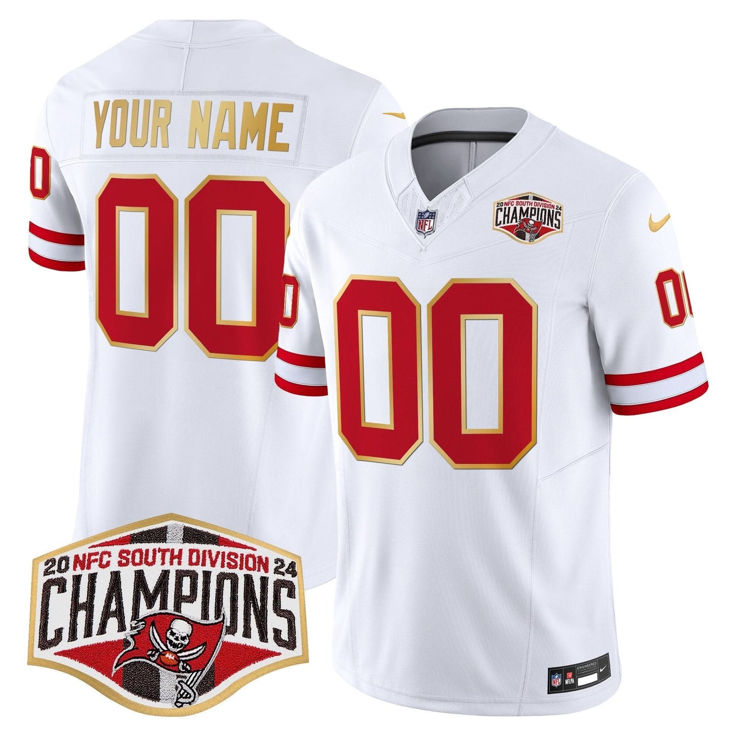Buccaneers Creamsicle 2024 NFC South Division Champions Patch Gold Trim Vapor Limited Custom Jersey - All Stitched