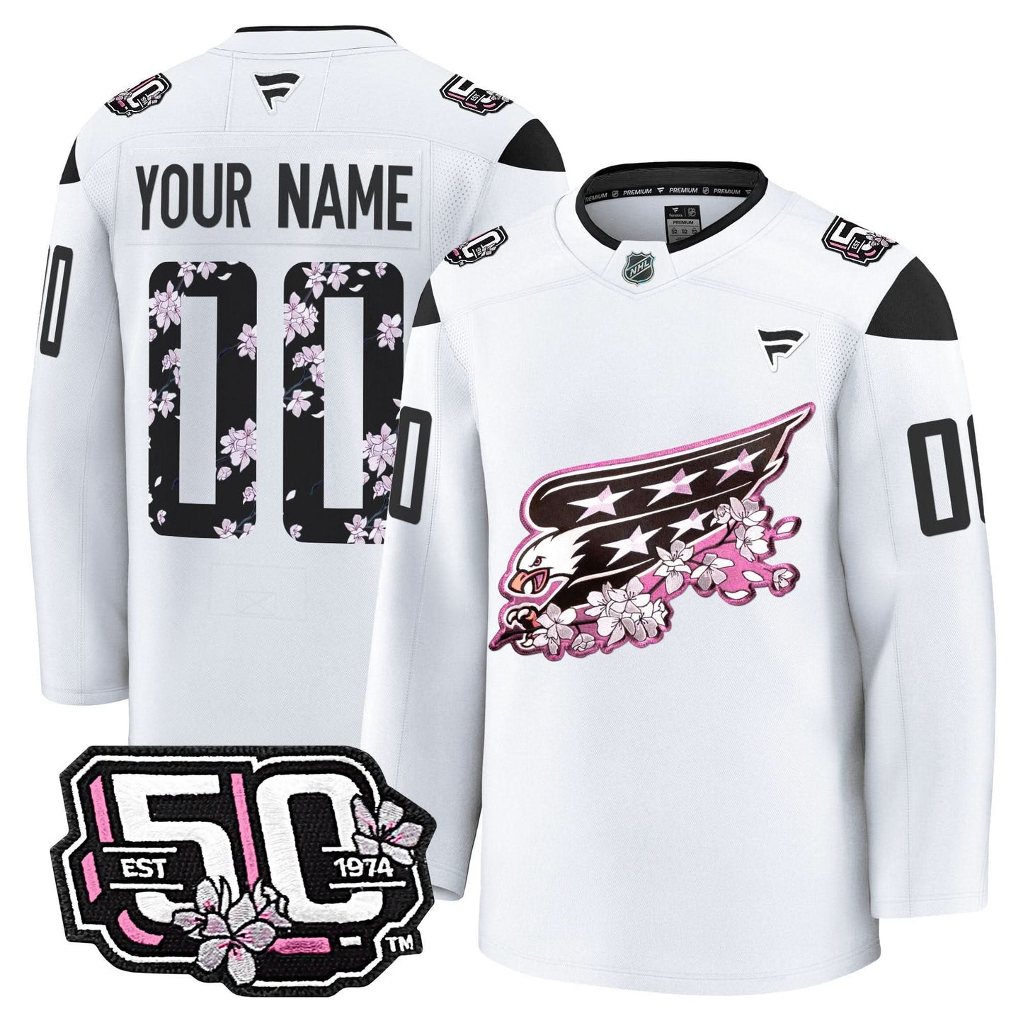 Washington Capitals 50th Anniversary Cherry Blossom Premium Custom Jersey - All Stitched