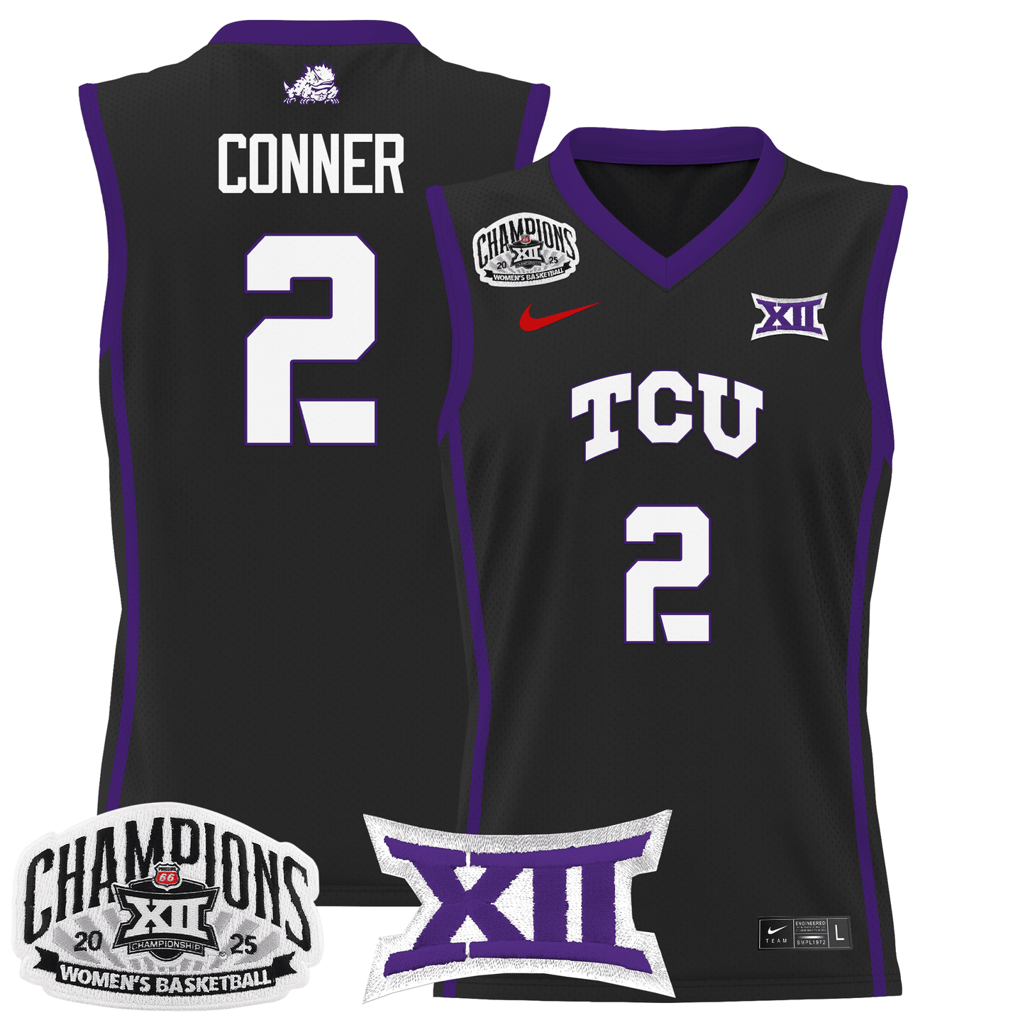 Men's Size - TCU Horned Frogs 2025 BIG 12 Women's Conference Tournament Champions Lightweight Basketball Jersey - All Stitched