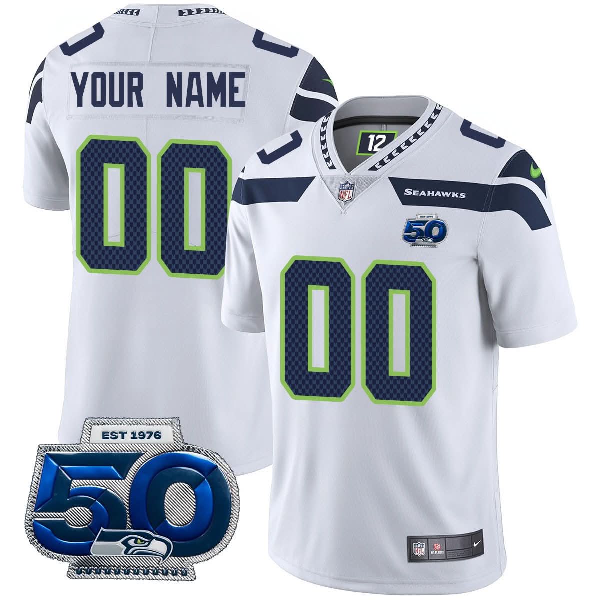 Custom Gender/Name Seattle Seahawks 50th Season Vapor Limited Jersey - All Stitched