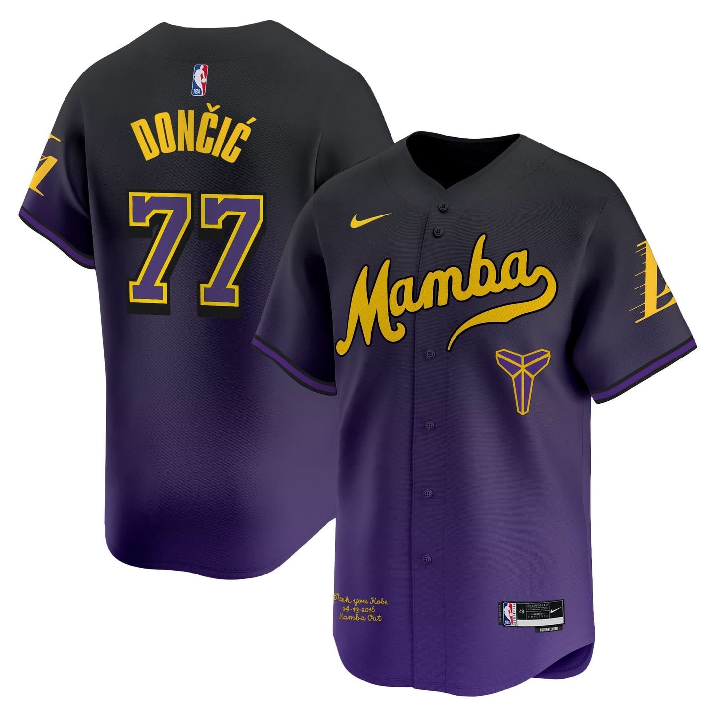 Men's Los Angeles Lakers Kobe Bryant Mamba Vapor Baseball Jersey - All Stitched