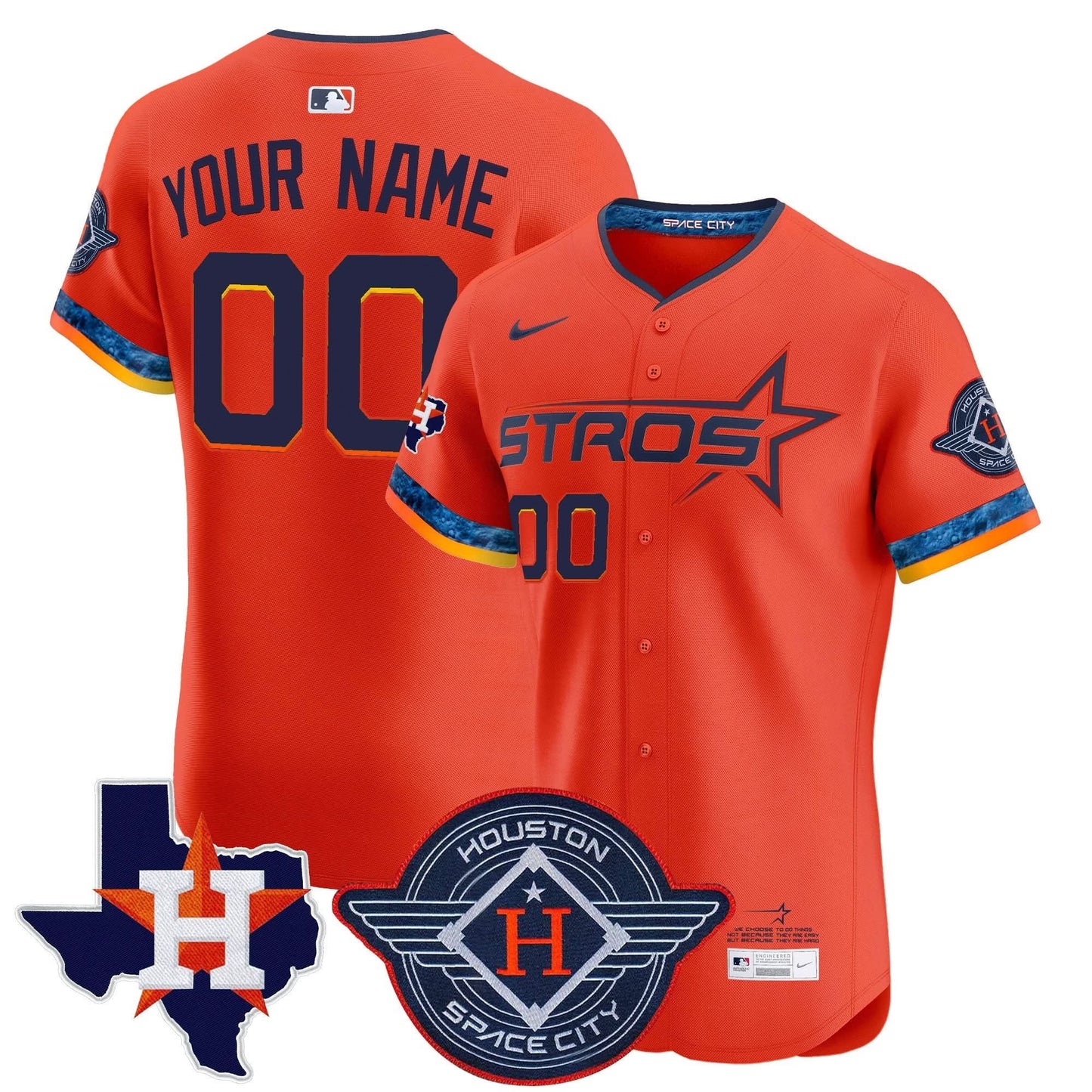 Houston Astros 2025 City Connect Texas Patch Vapor Premier Elite Custom Jersey - All Stitched