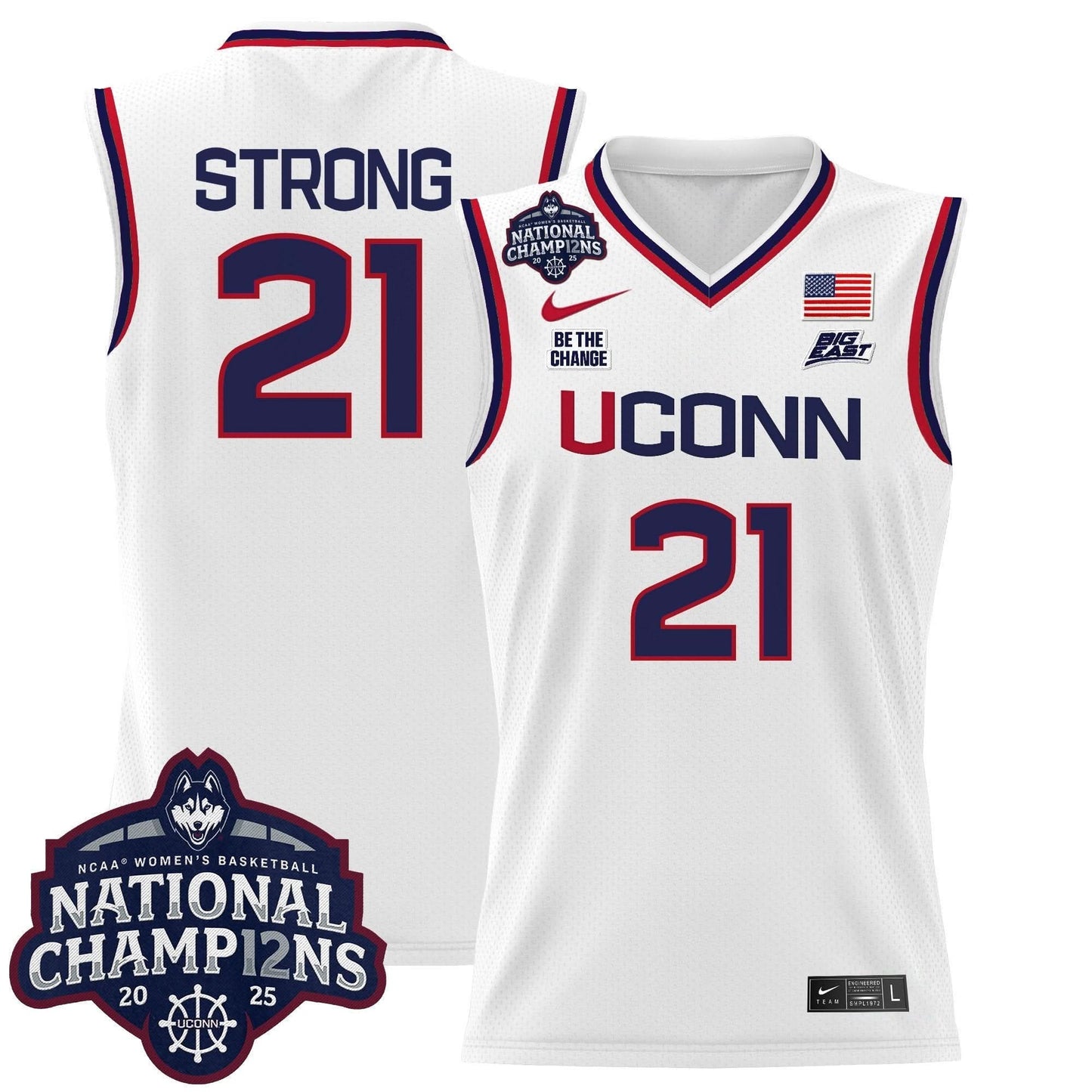 Men's Size - UConn Huskies 2025 Women's National Champions Patch Lightweight Basketball Jersey - All Stitched