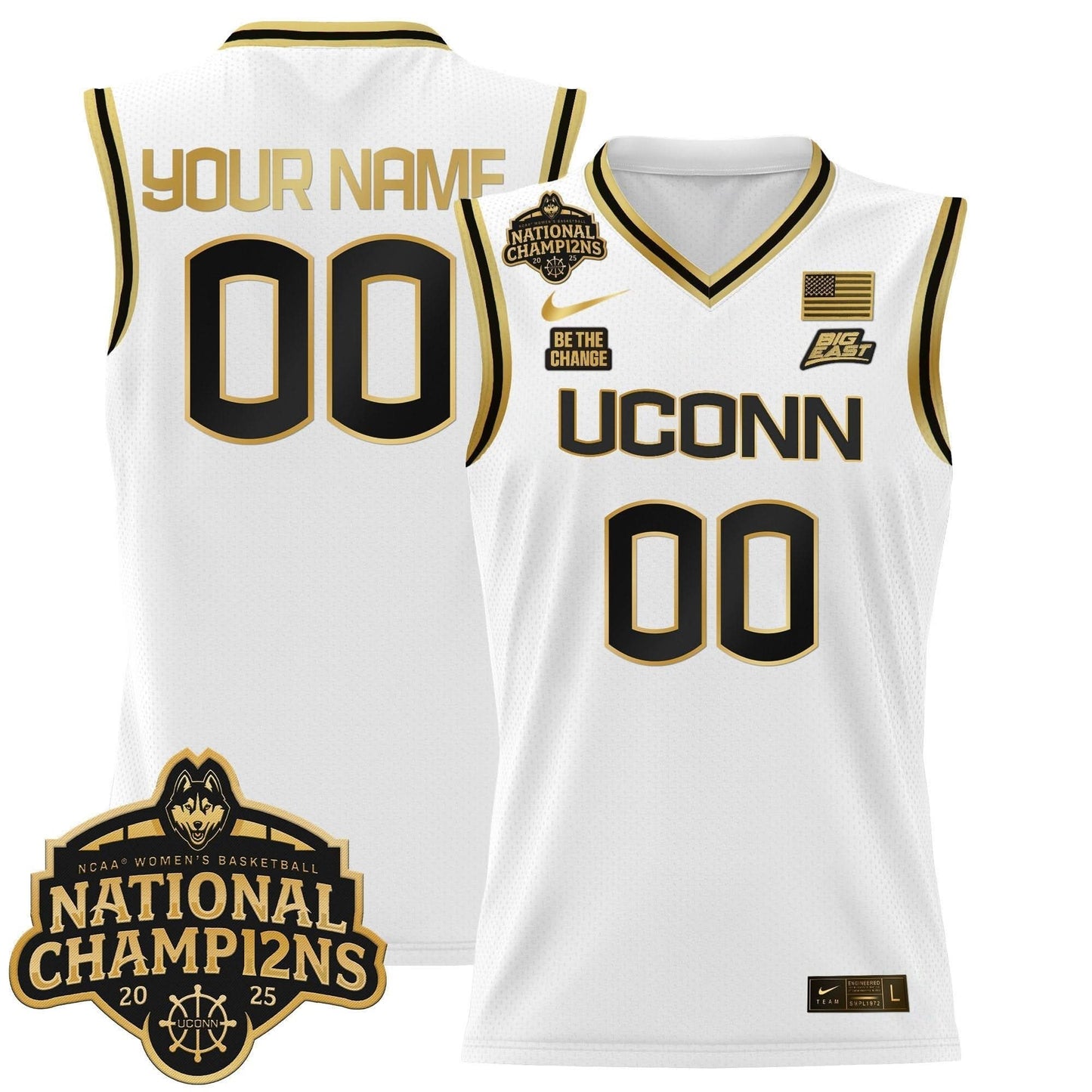 UConn Huskies 2025 Women's National Champions Patch Lightweight Basketball Custom Jersey - All Stitched