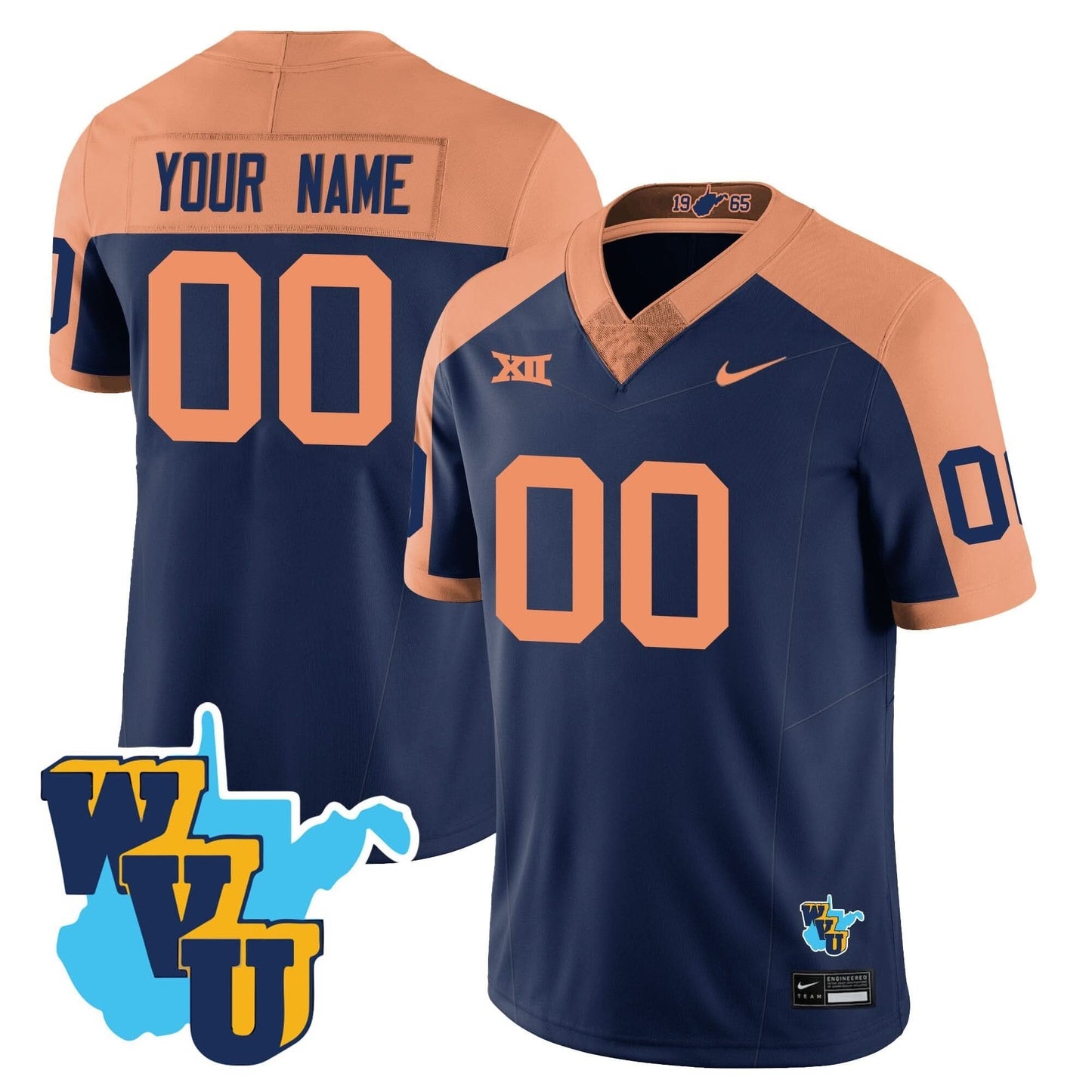 Custom Name/Gender West Virginia Mountaineers 1965-2025 Throwback Jersey - All Stitched