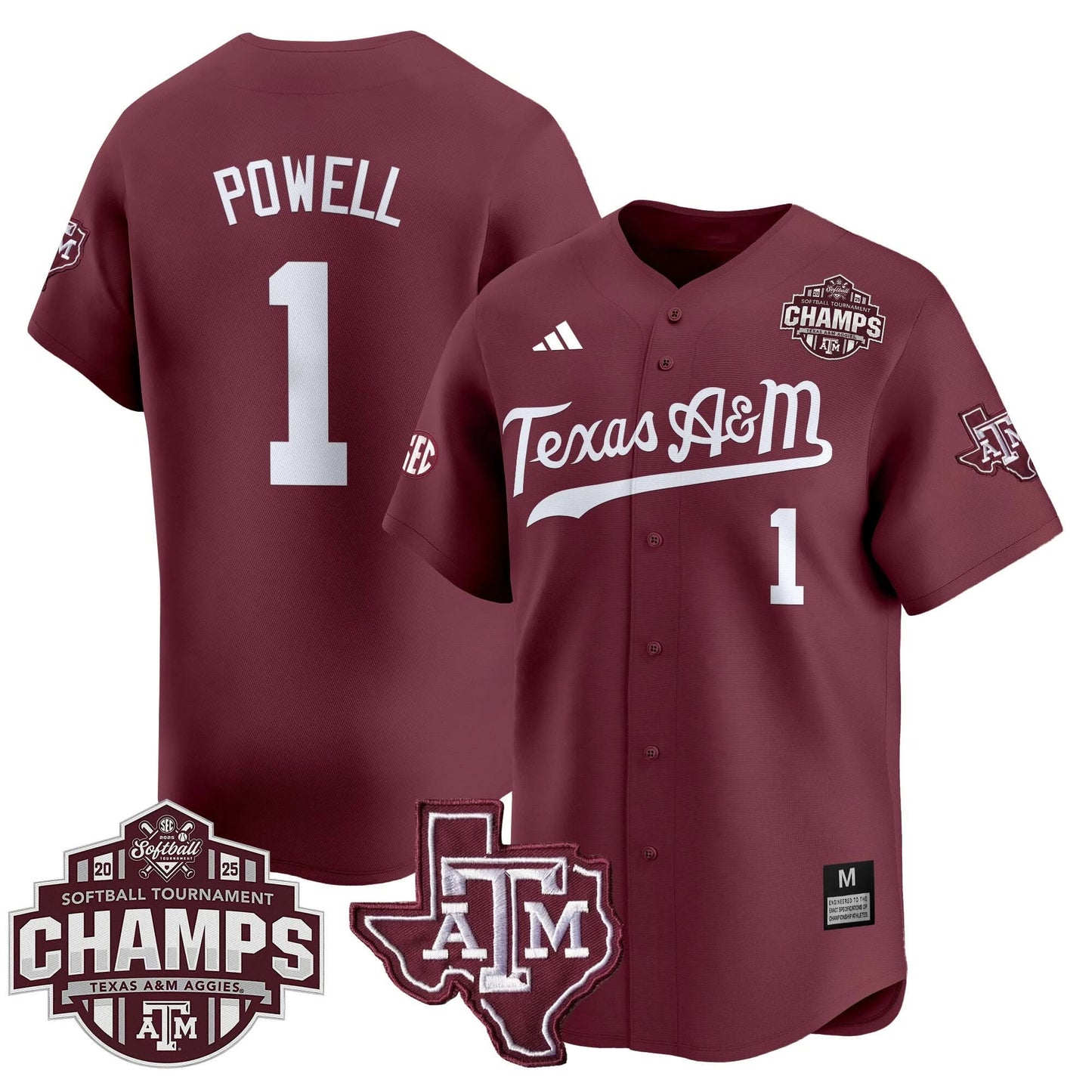 Men's Size - Texas A&M Aggies 2025 SEC Softball Conference Tournament Champions Patch Vapor Premier Limited Jersey - All Stitched