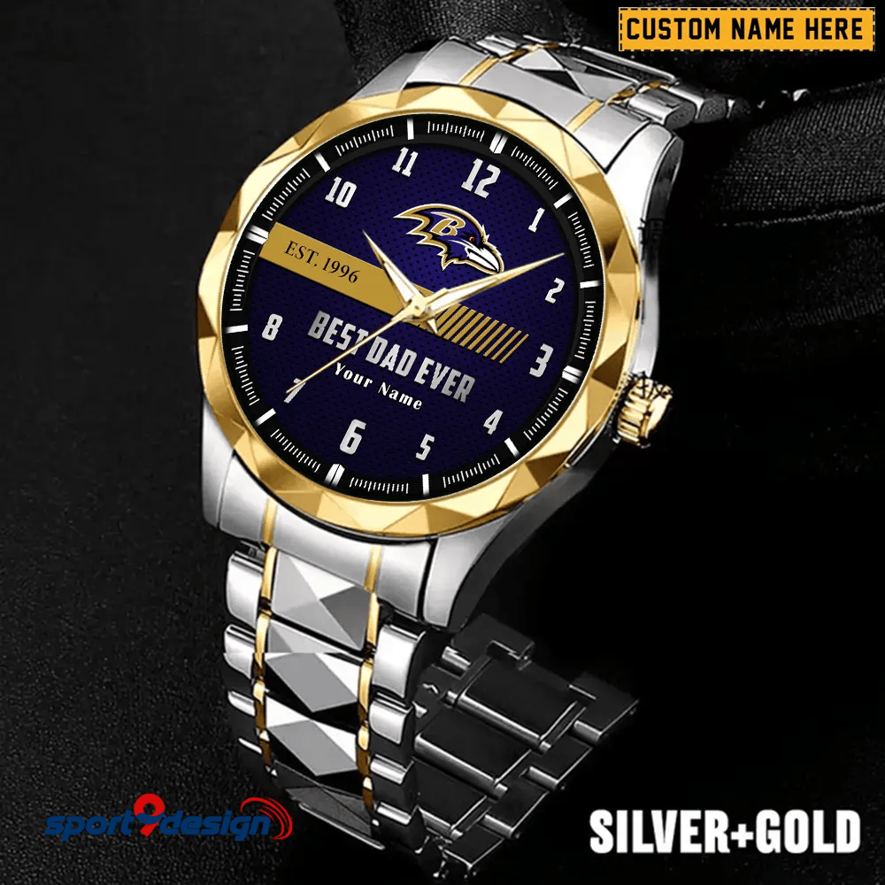 Baltimore Ravens Best Dad Ever Luxury Diamond Men Watch Father's Day Gift