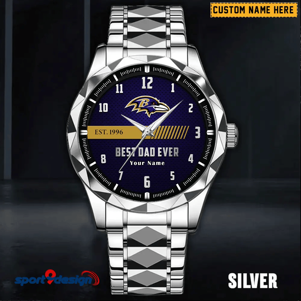 Baltimore Ravens Best Dad Ever Luxury Diamond Men Watch Father's Day Gift