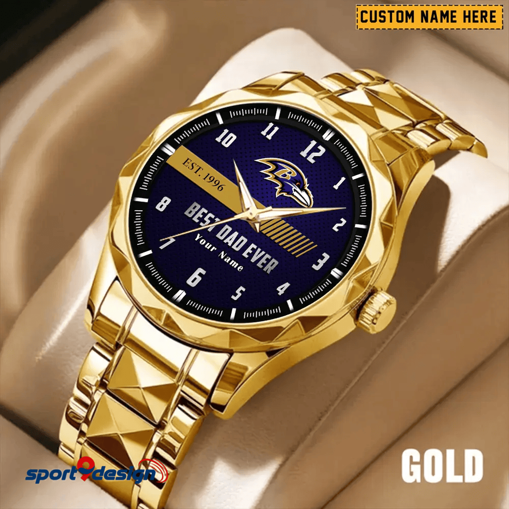 Baltimore Ravens Best Dad Ever Luxury Diamond Men Watch Father's Day Gift