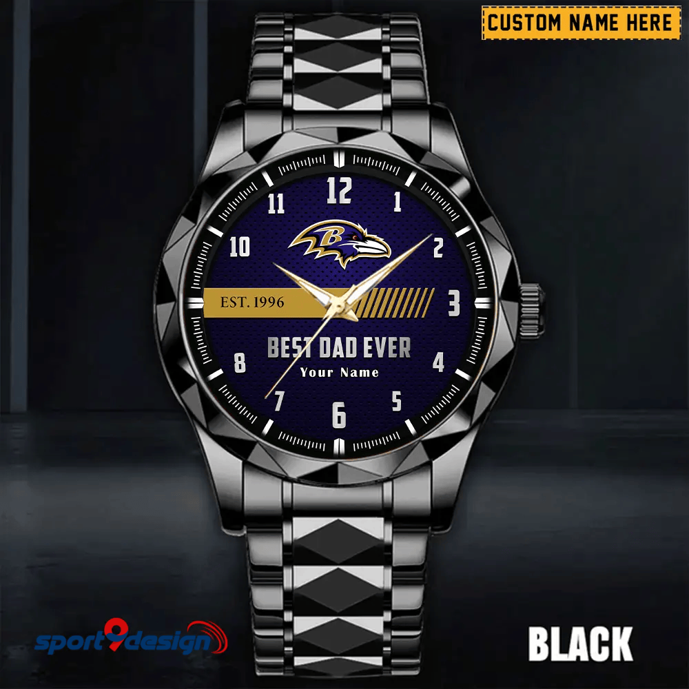 Baltimore Ravens Best Dad Ever Luxury Diamond Men Watch Father's Day Gift