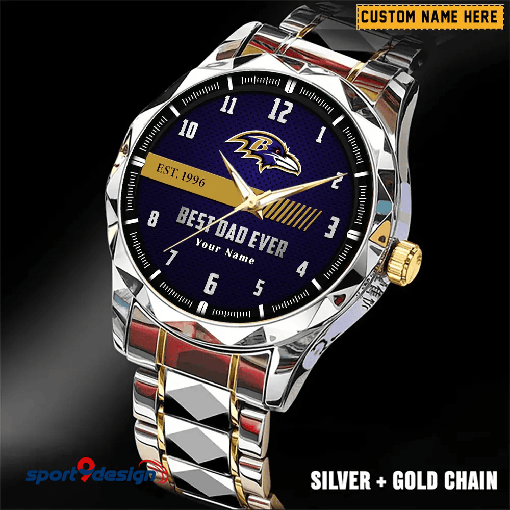 Baltimore Ravens Best Dad Ever Luxury Diamond Men Watch Father's Day Gift