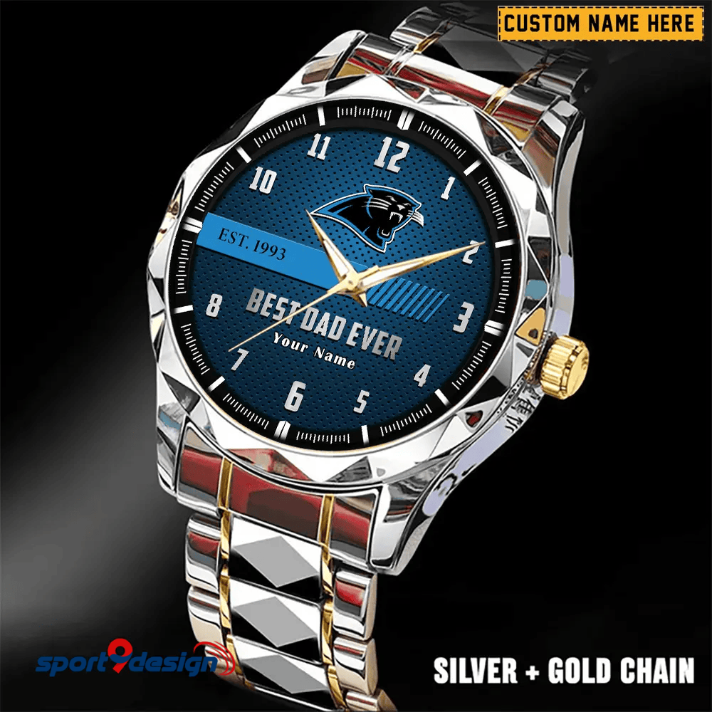 Carolina Panthers Best Dad Ever Luxury Diamond Men Watch Father's Day Gift