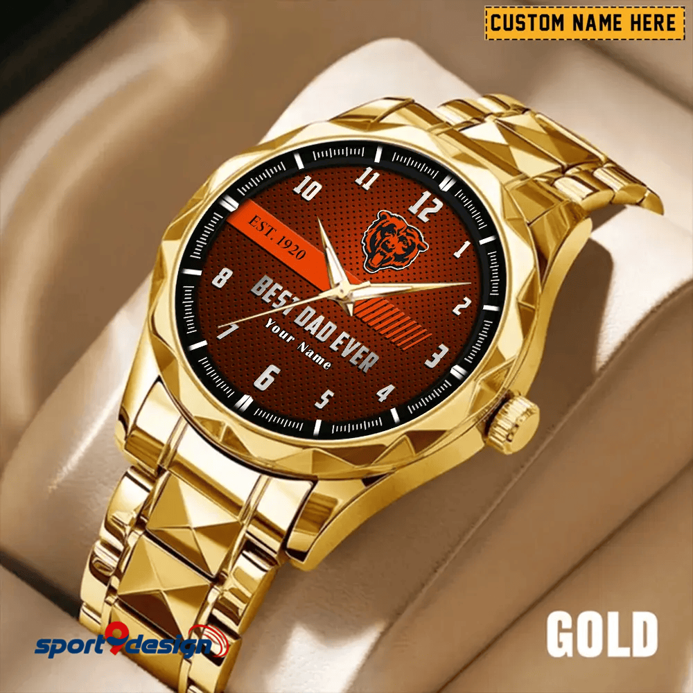 Chicago Bears Best Dad Ever Luxury Diamond Men Watch Father's Day Gift