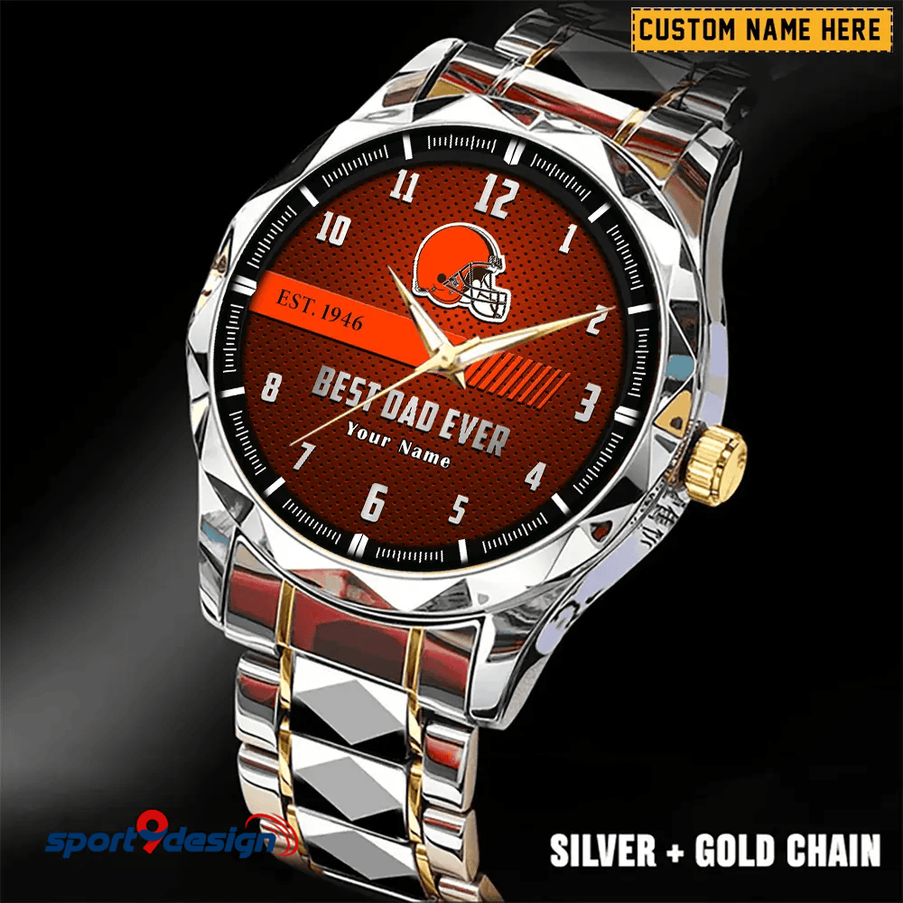 Cleveland Browns Best Dad Ever Luxury Diamond Men Watch Father's Day Gift