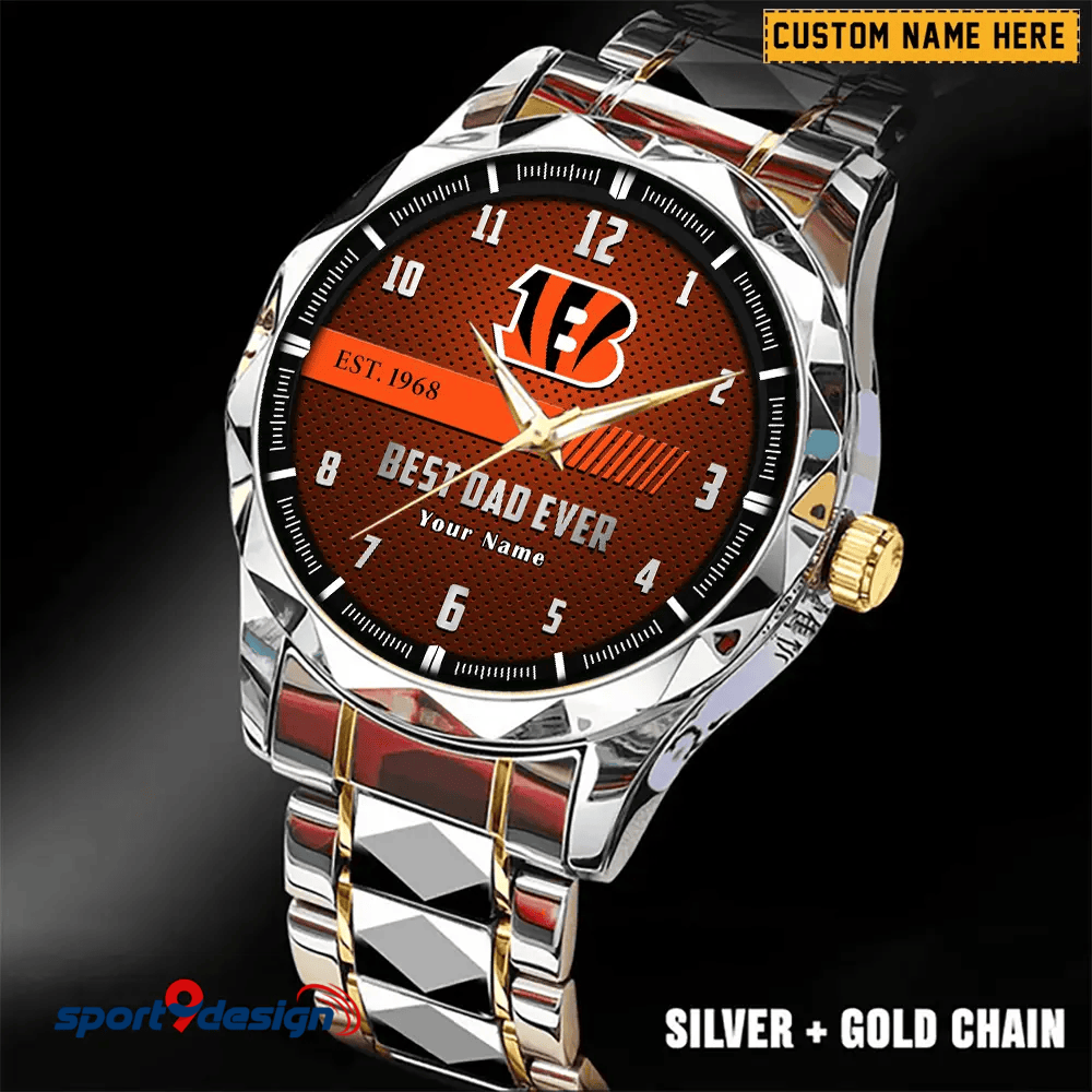 Cincinnati Bengals Best Dad Ever Luxury Diamond Men Watch Father's Day Gift