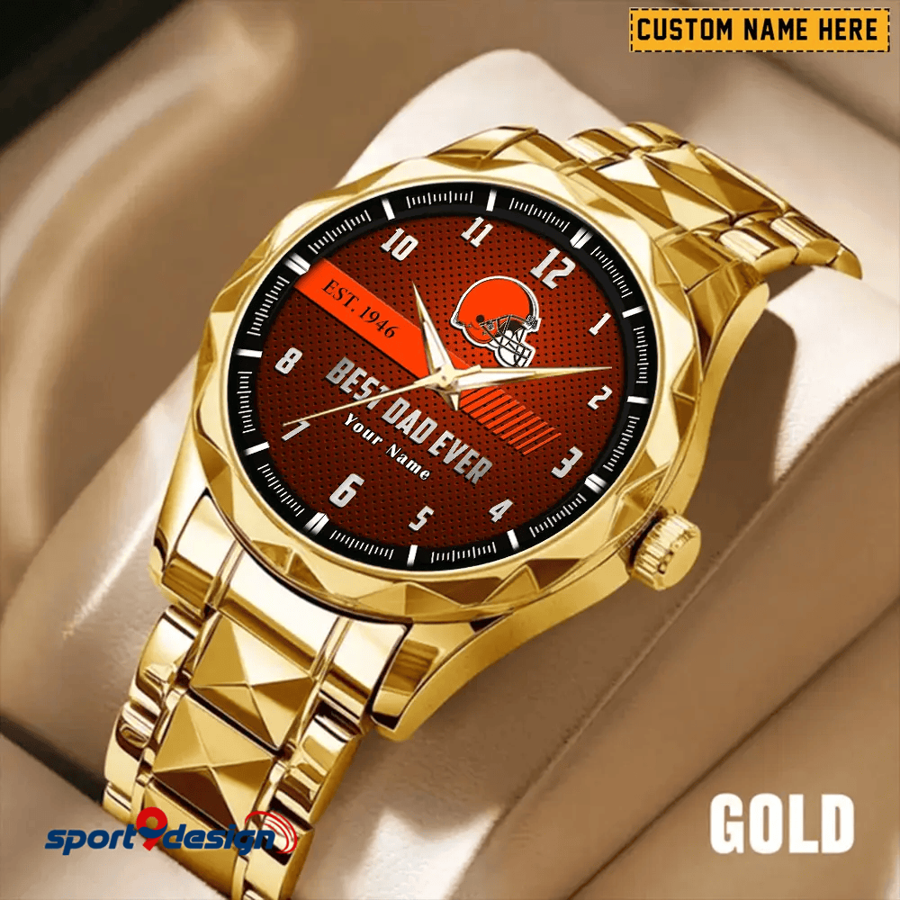 Cleveland Browns Best Dad Ever Luxury Diamond Men Watch Father's Day Gift