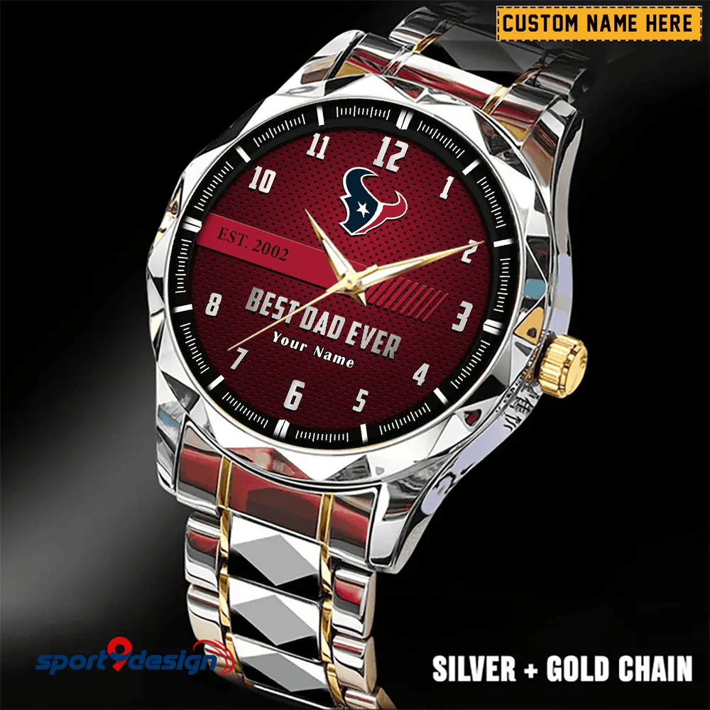 Houston Texans Best Dad Ever Luxury Diamond Men Watch Father's Day Gift