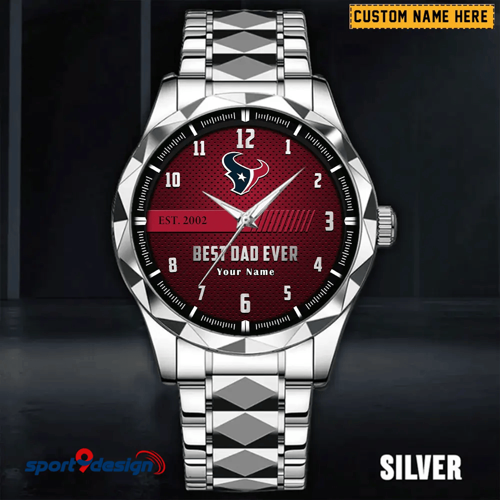 Houston Texans Best Dad Ever Luxury Diamond Men Watch Father's Day Gift